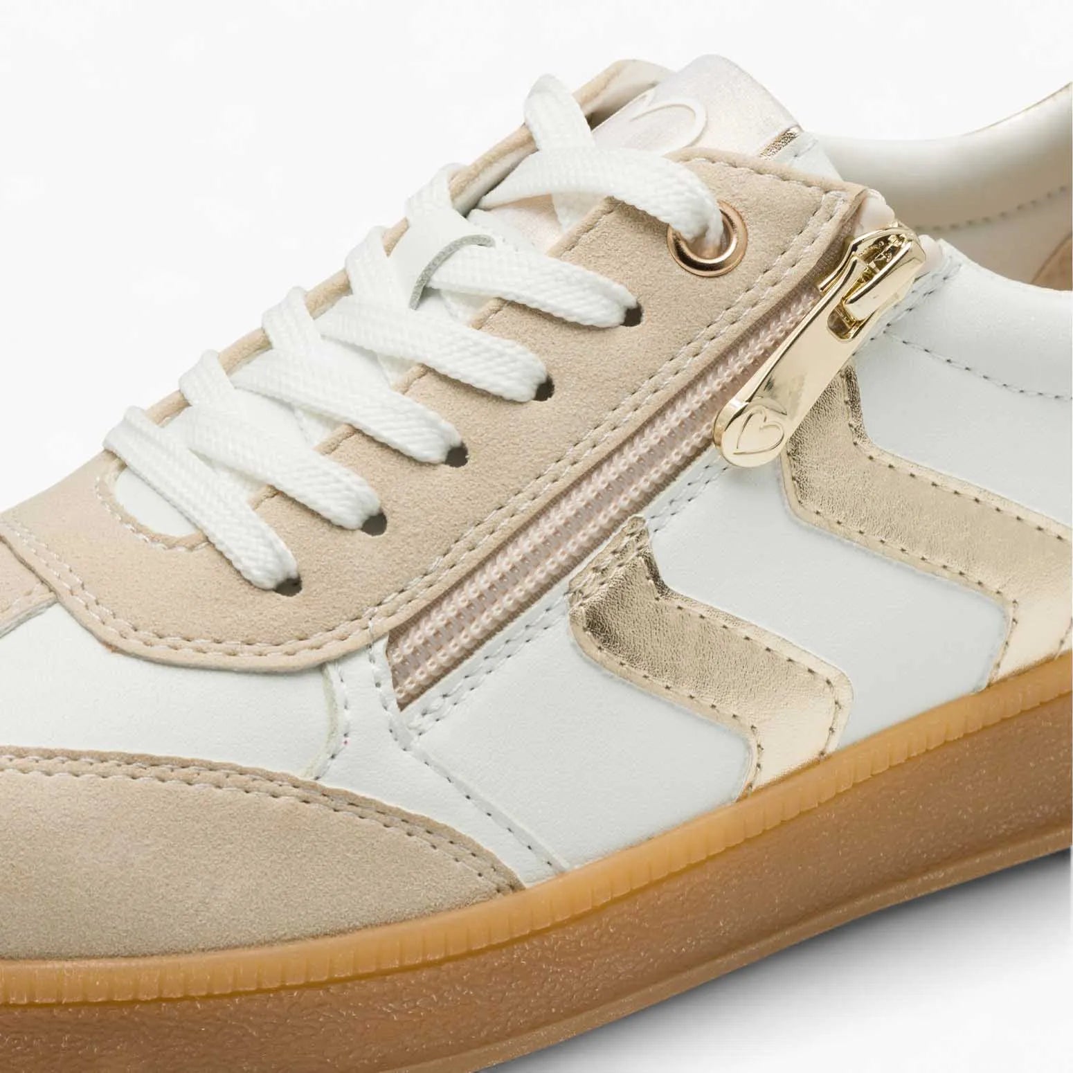 Marco Tozzi White Runner – Gum Sole with Gold Accents - Leavys Shoes