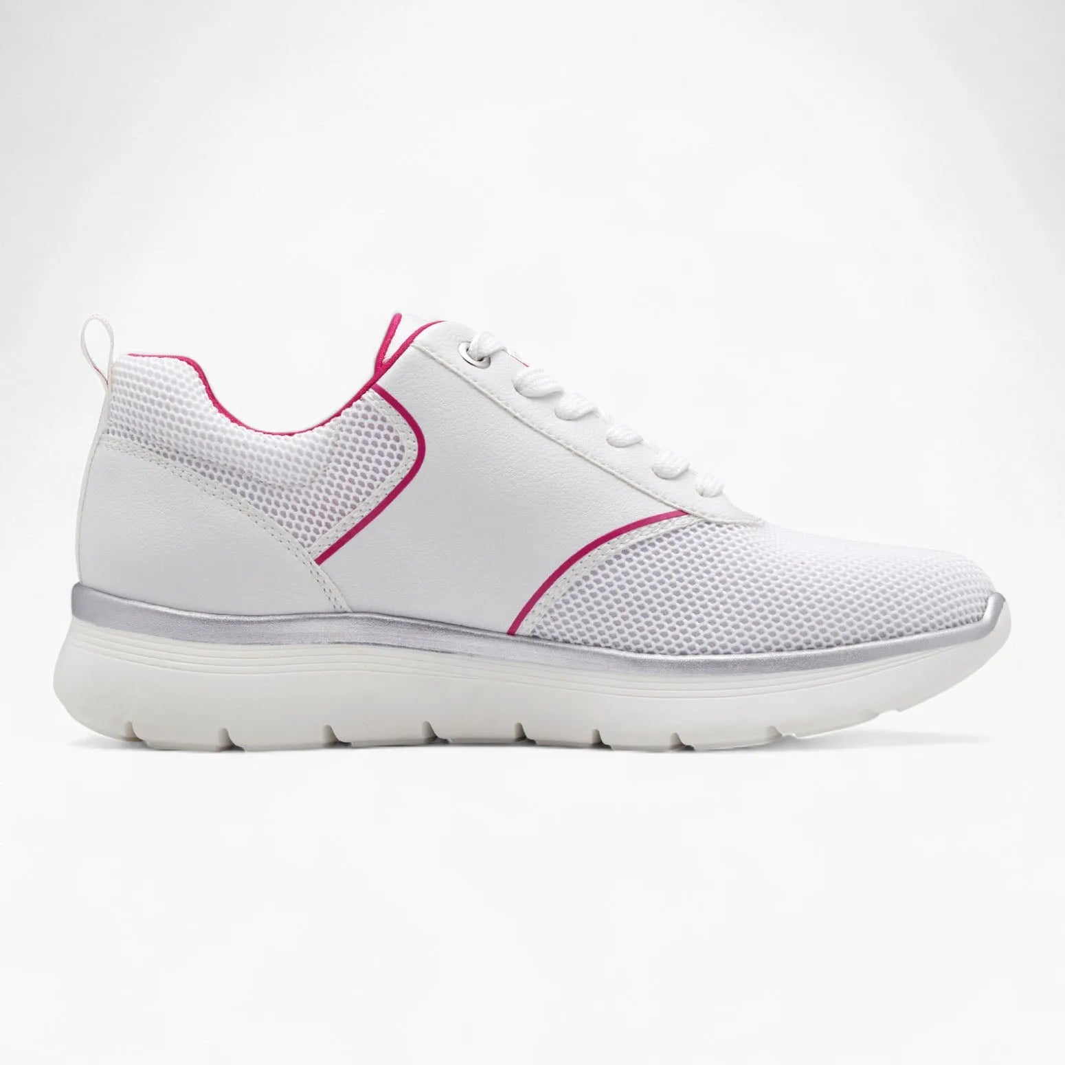 Marco Tozzi White Trainers with Pink Heart & Zip Detail - Leavys Shoes