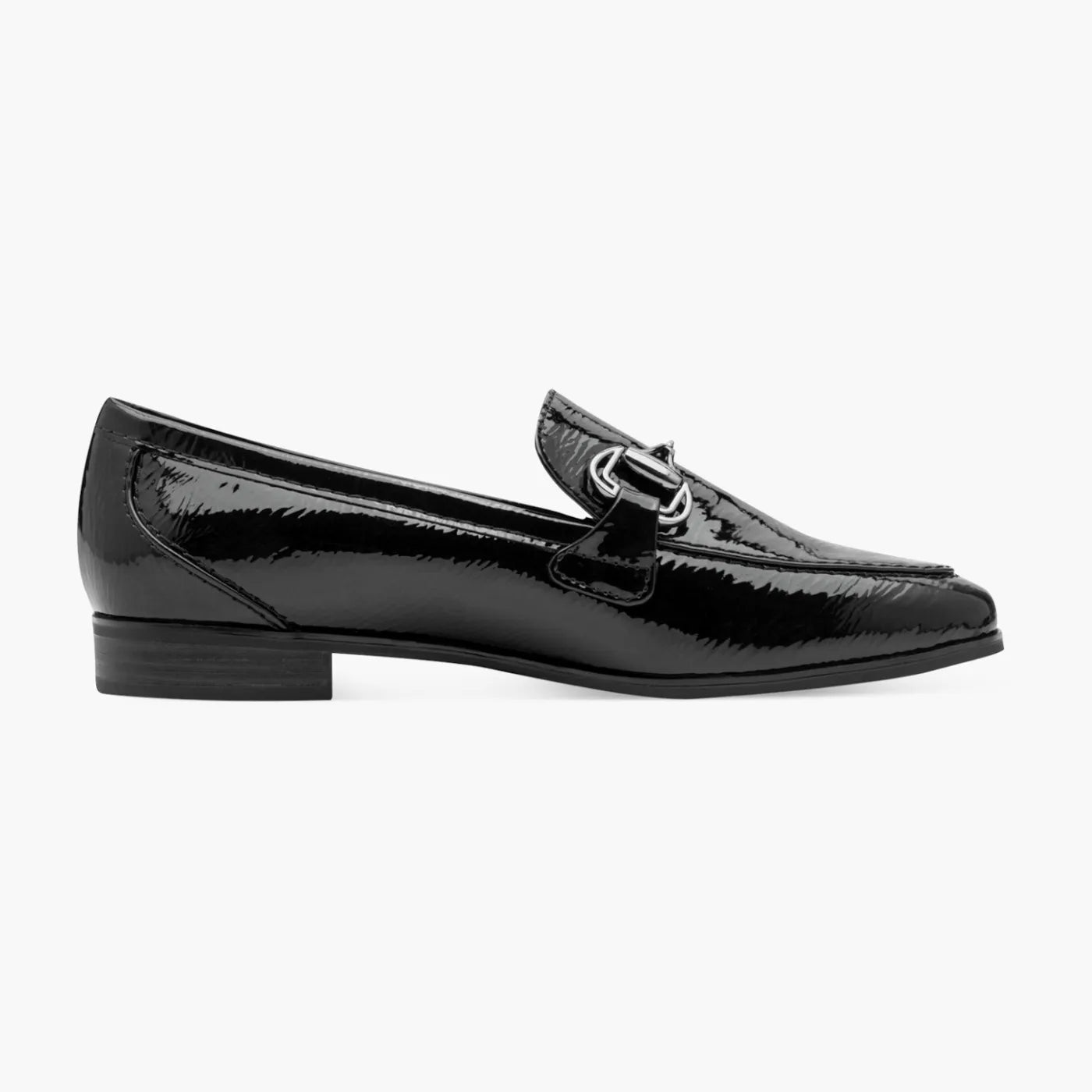 Marco Tozzi Black Patent Loafer with Horsebit Trim - Leavys Shoes