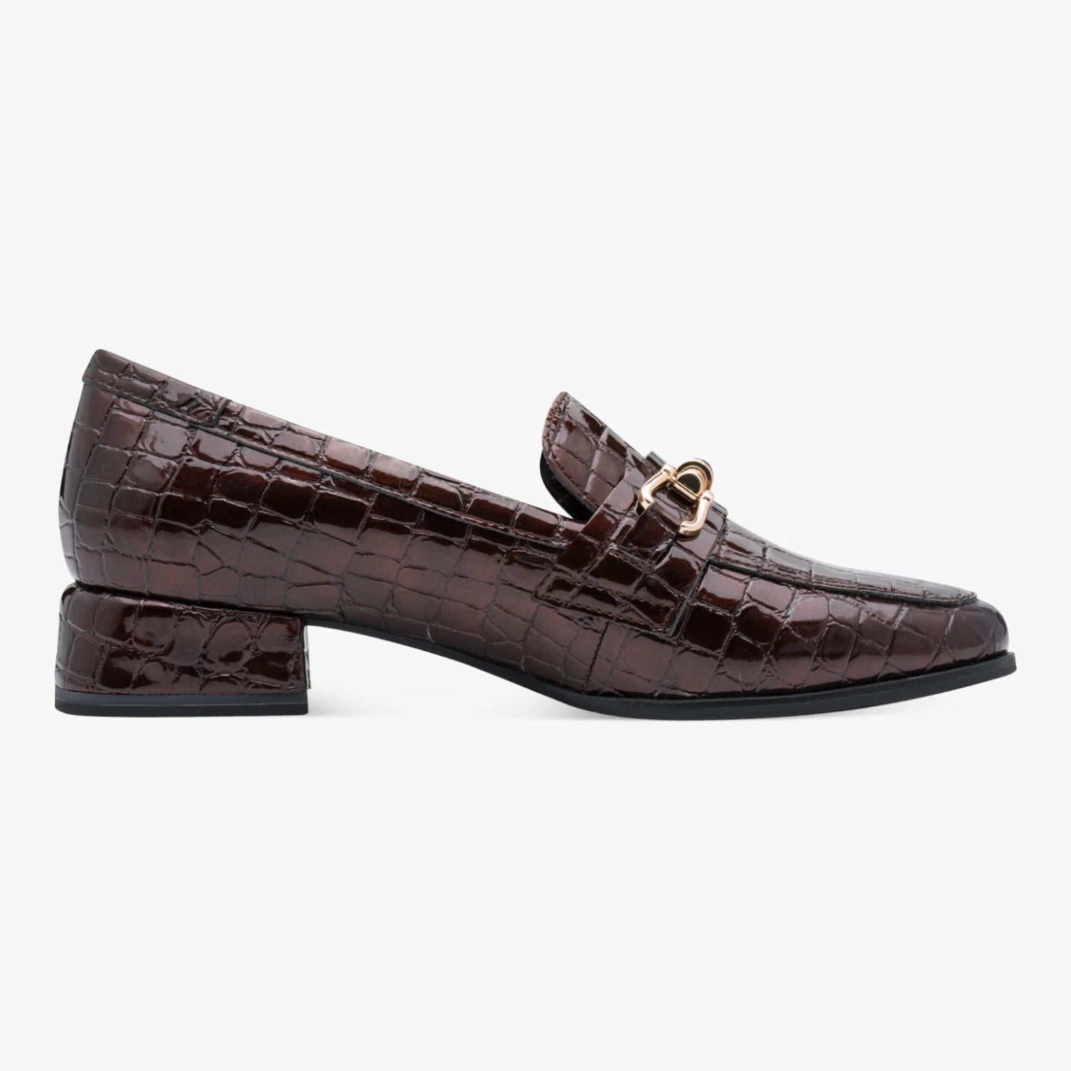 Marco Tozzi Cognac Croc Patent Block Heel Loafers