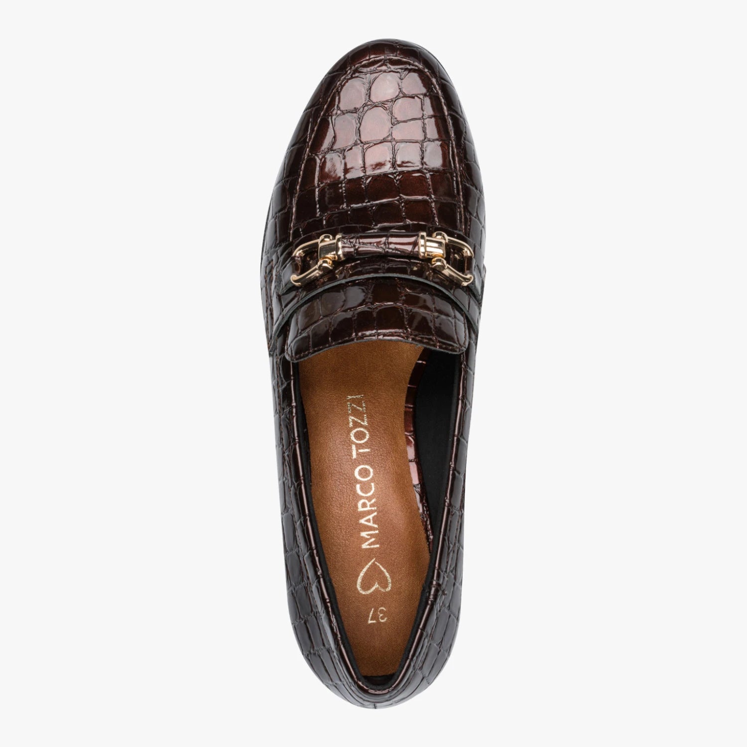 Marco Tozzi Cognac Croc Patent Block Heel Loafers