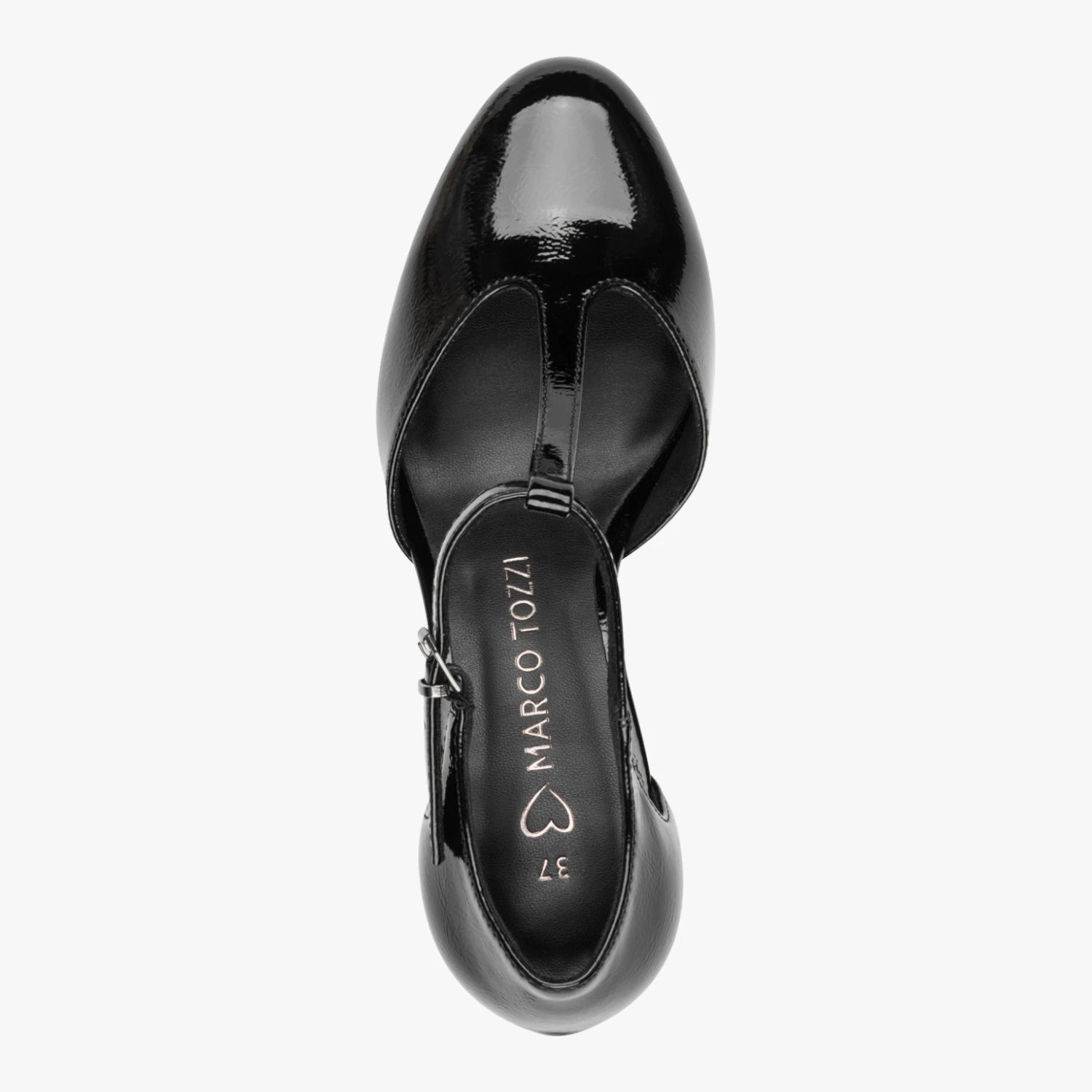 Marco Tozzi Black Patent T-Bar Court Shoes
