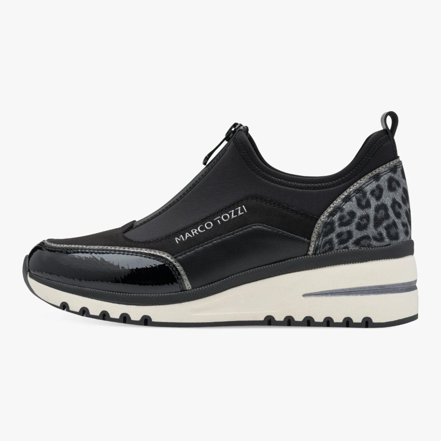 Marco Tozzi Black Leopard-Detail Wedge Trainers