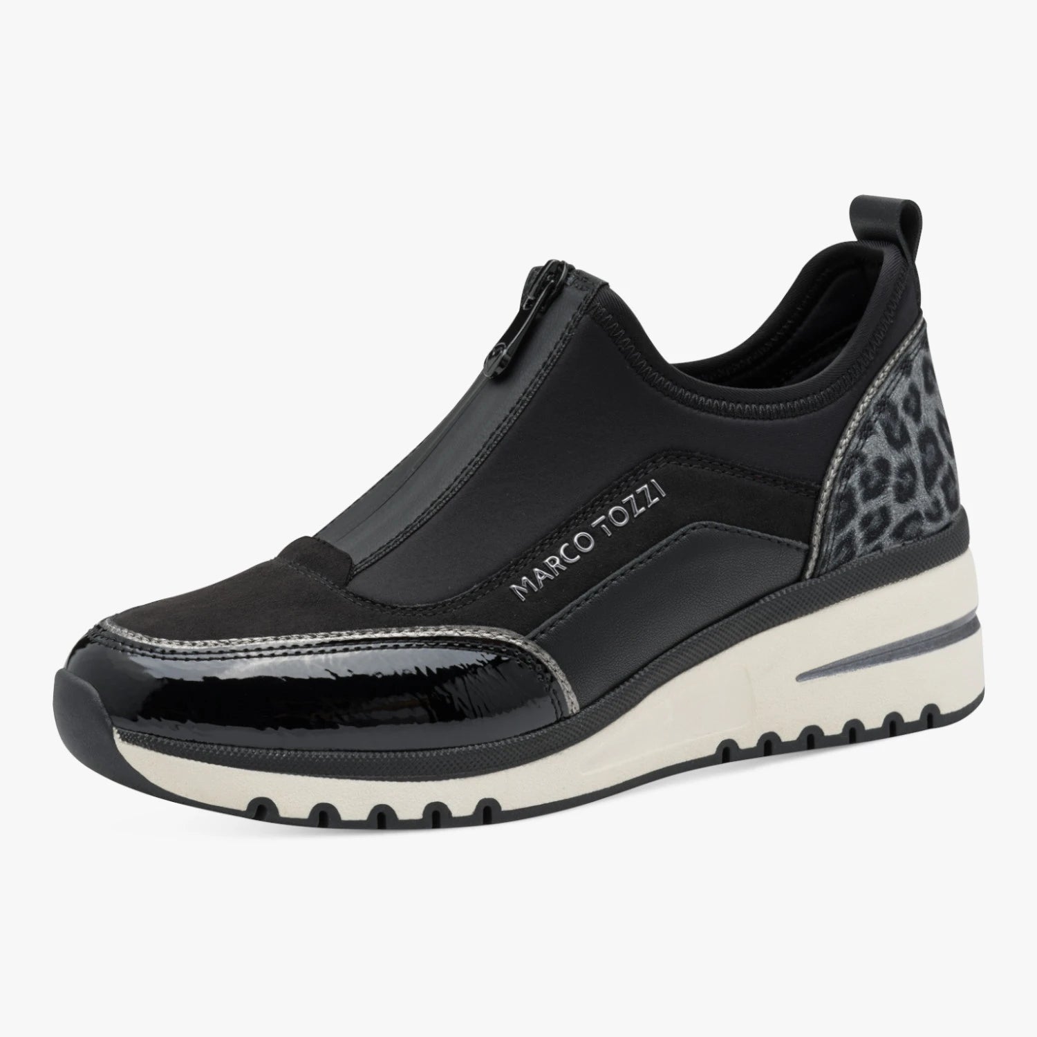 Marco Tozzi Black Leopard-Detail Wedge Trainers