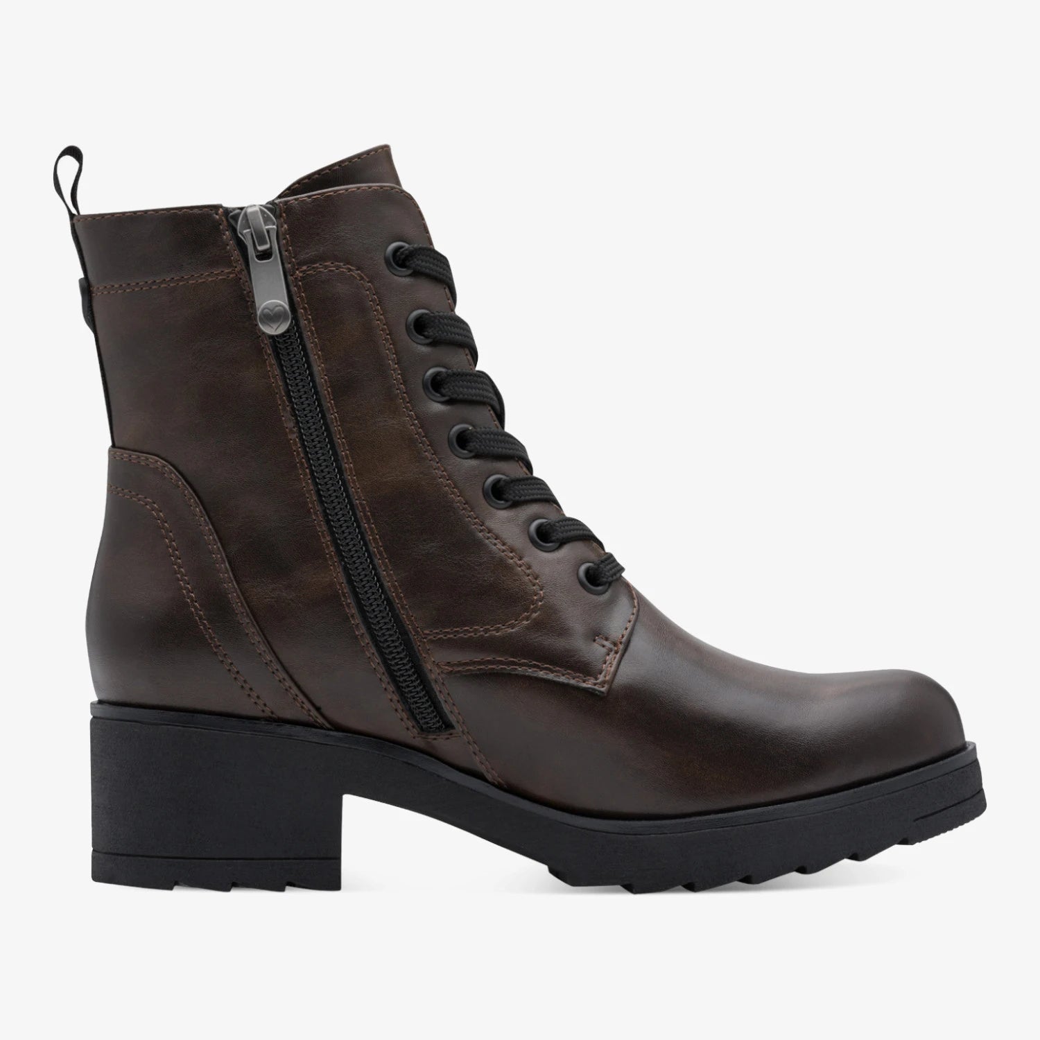 Marco Tozzi Dark Brown Lace-Up Block Heel Ankle Boots