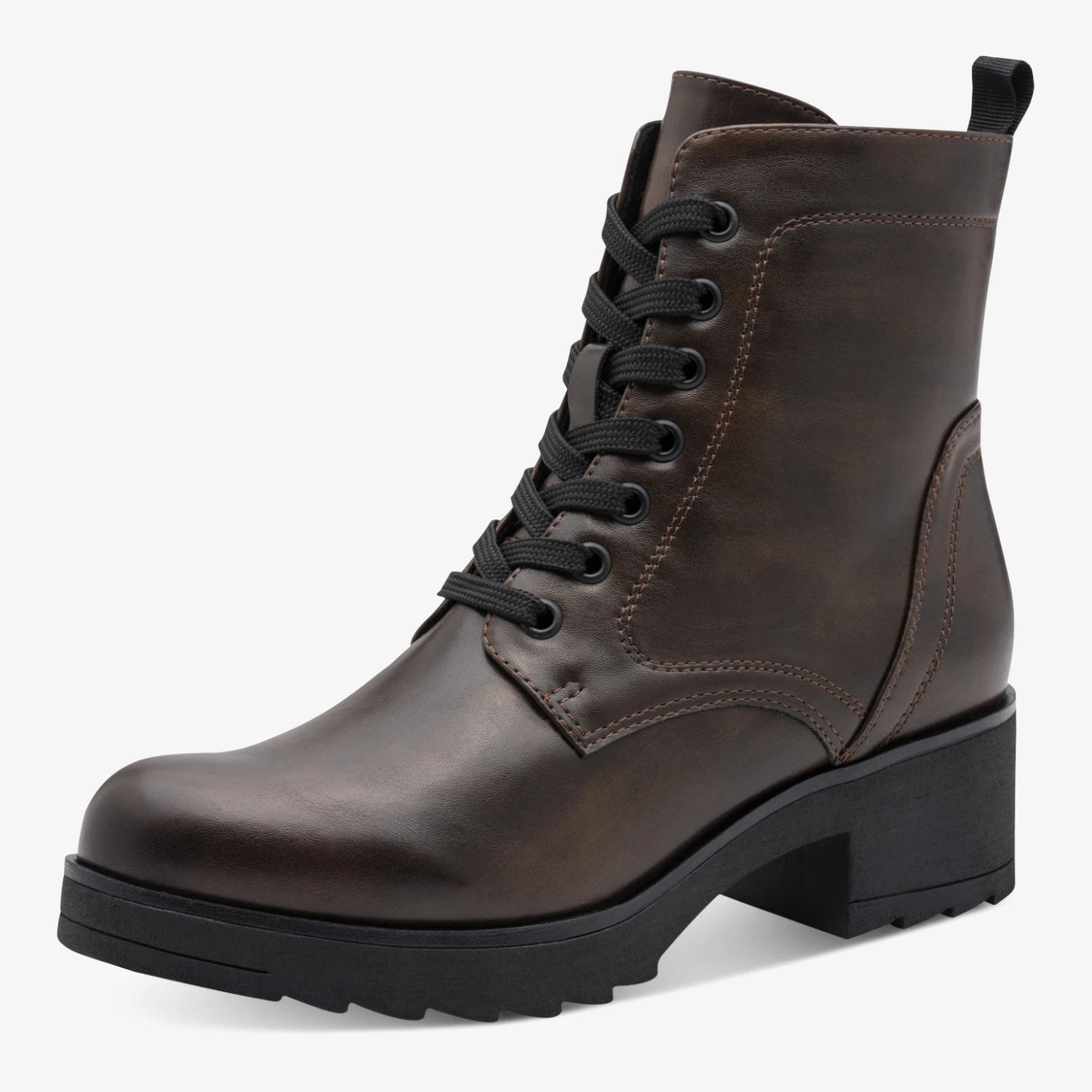 Marco Tozzi Dark Brown Lace-Up Block Heel Ankle Boots