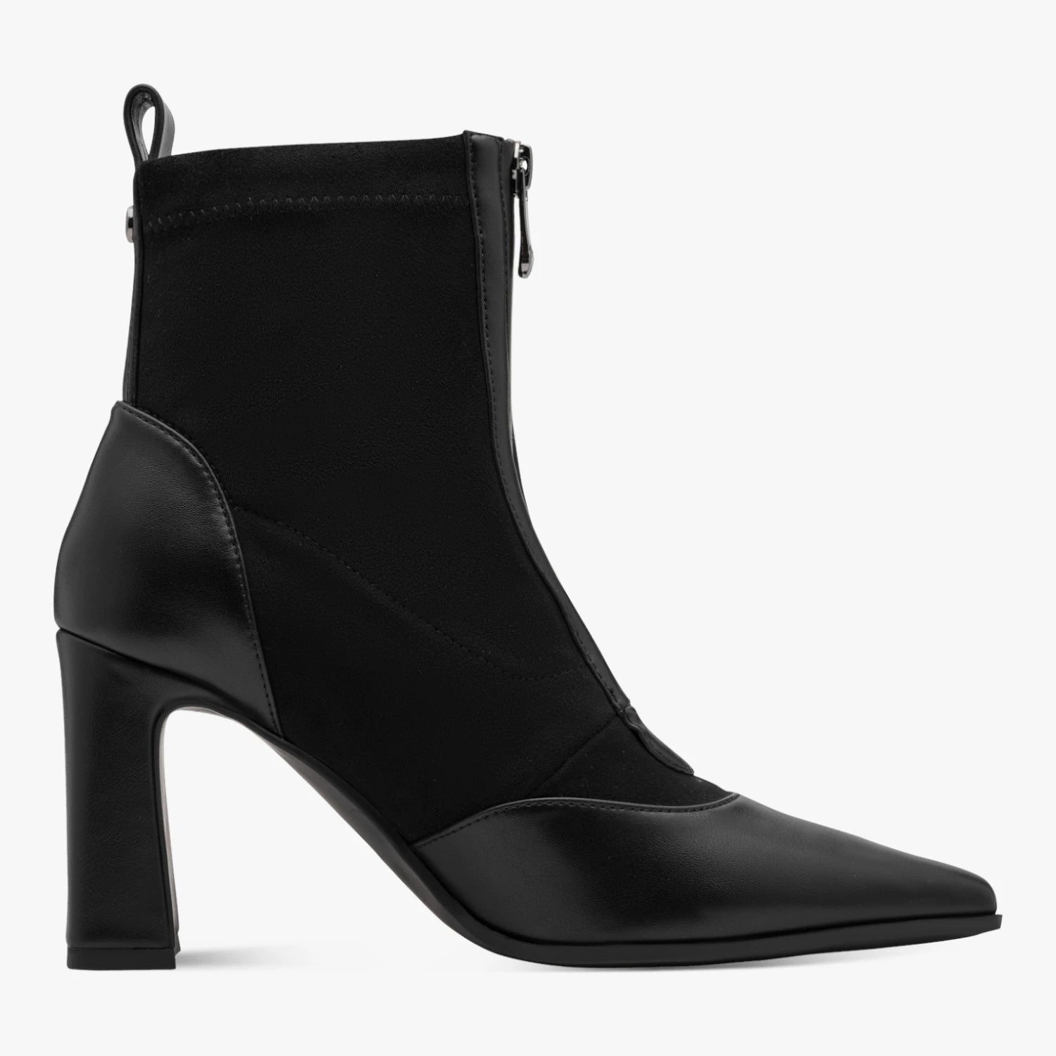 Marco Tozzi Black Front-Zip Block Heel Ankle Boots