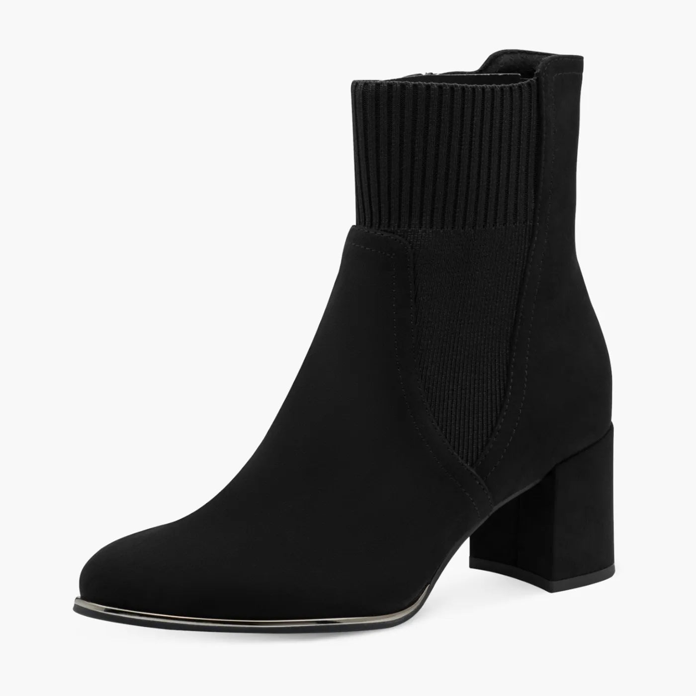 Marco Tozzi Black Ankle Boots with Stretch Rib and Zip - Leavys Shoes