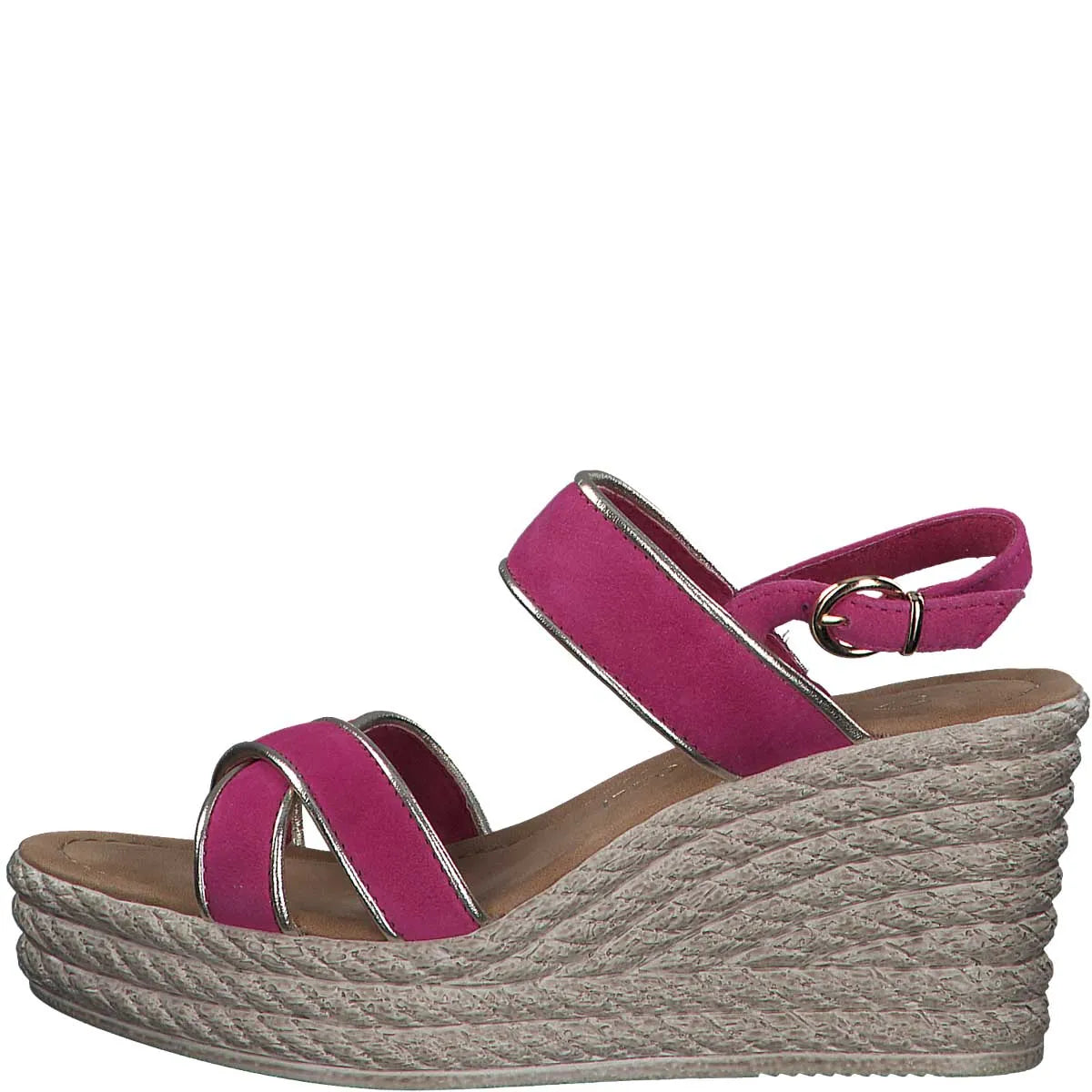 Marco Tozzi Fuchsia Wedge Sandals with Gold Details - Leavys Shoes