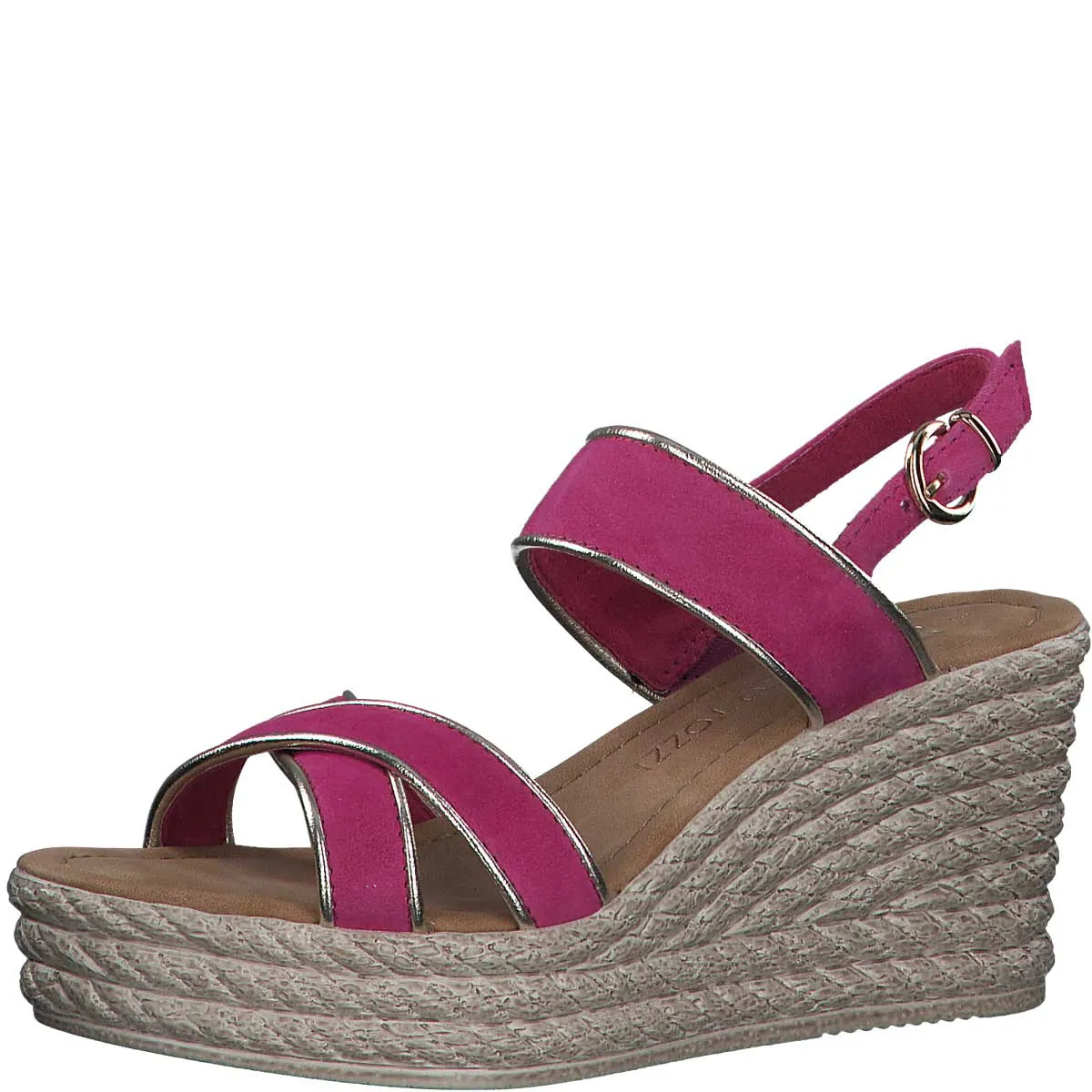 Marco Tozzi Fuchsia Wedge Sandals with Gold Details - Leavys Shoes