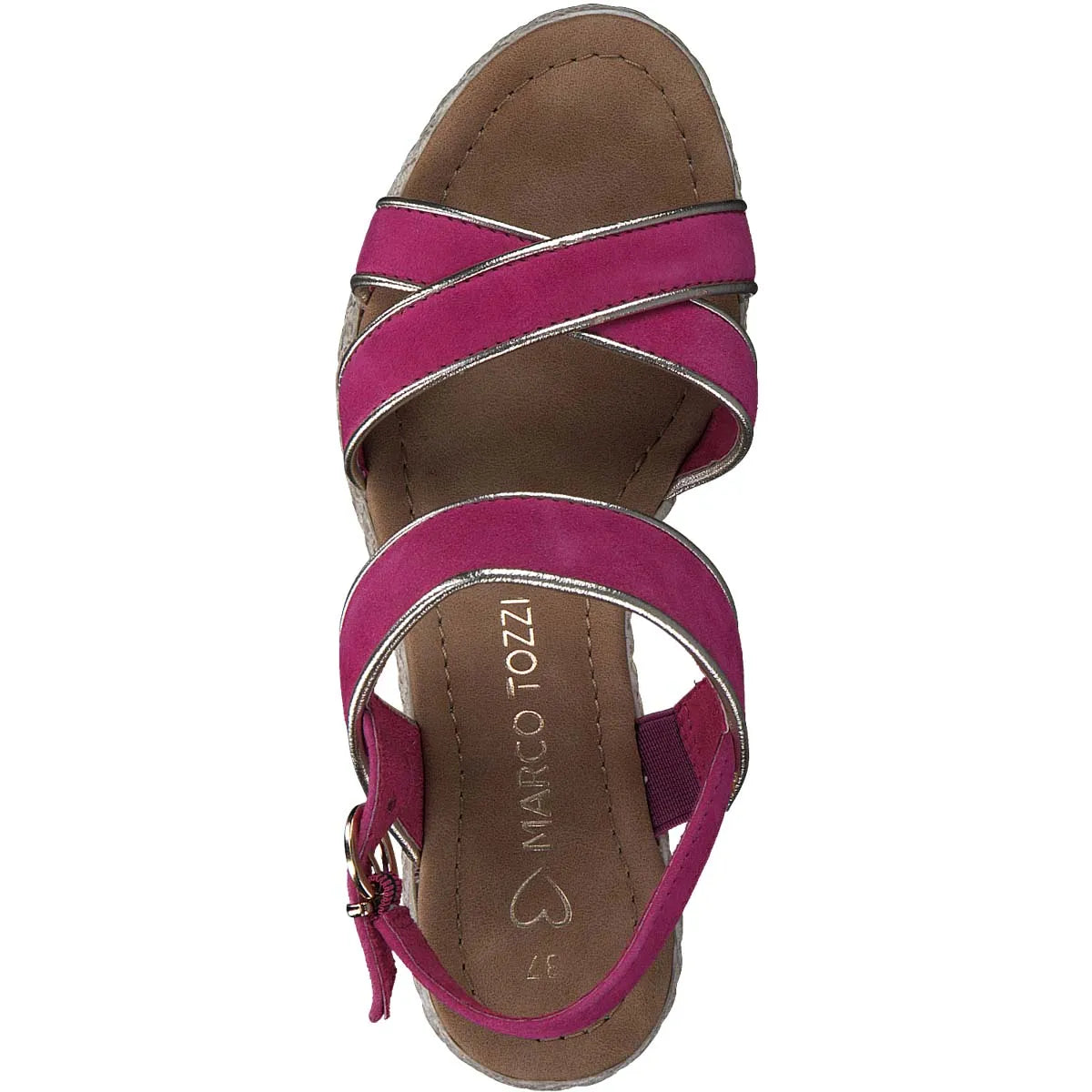 Marco Tozzi Fuchsia Wedge Sandals with Gold Details - Leavys Shoes