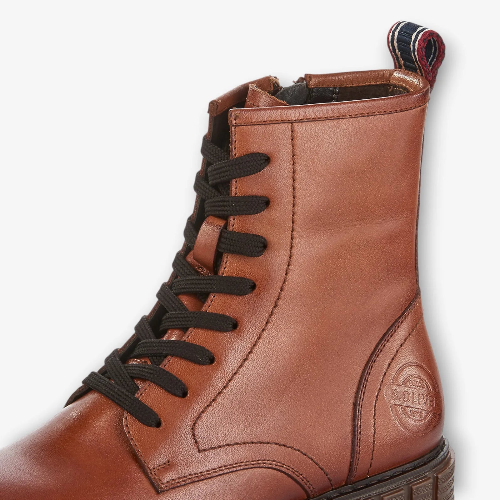 S.Oliver Ladies Brown Lace-Up Boots with Chunky Black Sole - Leavys Shoes