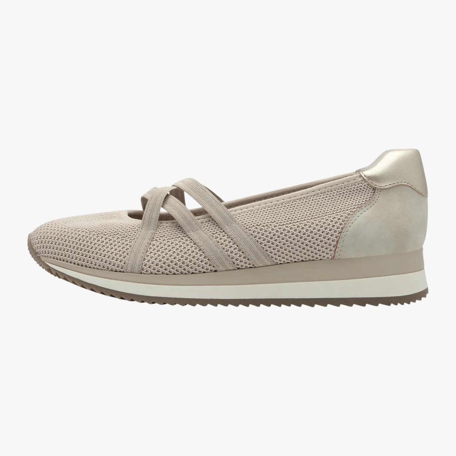 Jana Taupe Vegan Ballerina with Criss-Cross Elastic Straps - Leavys Shoes