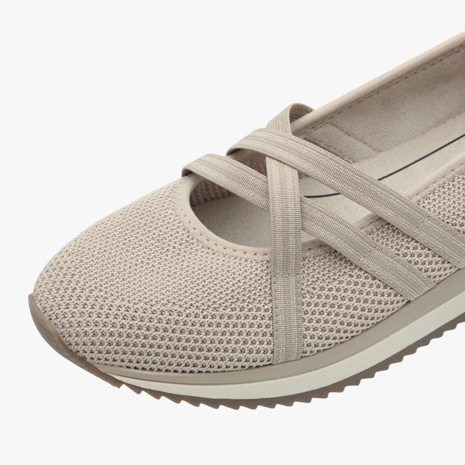 Jana Taupe Vegan Ballerina with Criss-Cross Elastic Straps - Leavys Shoes