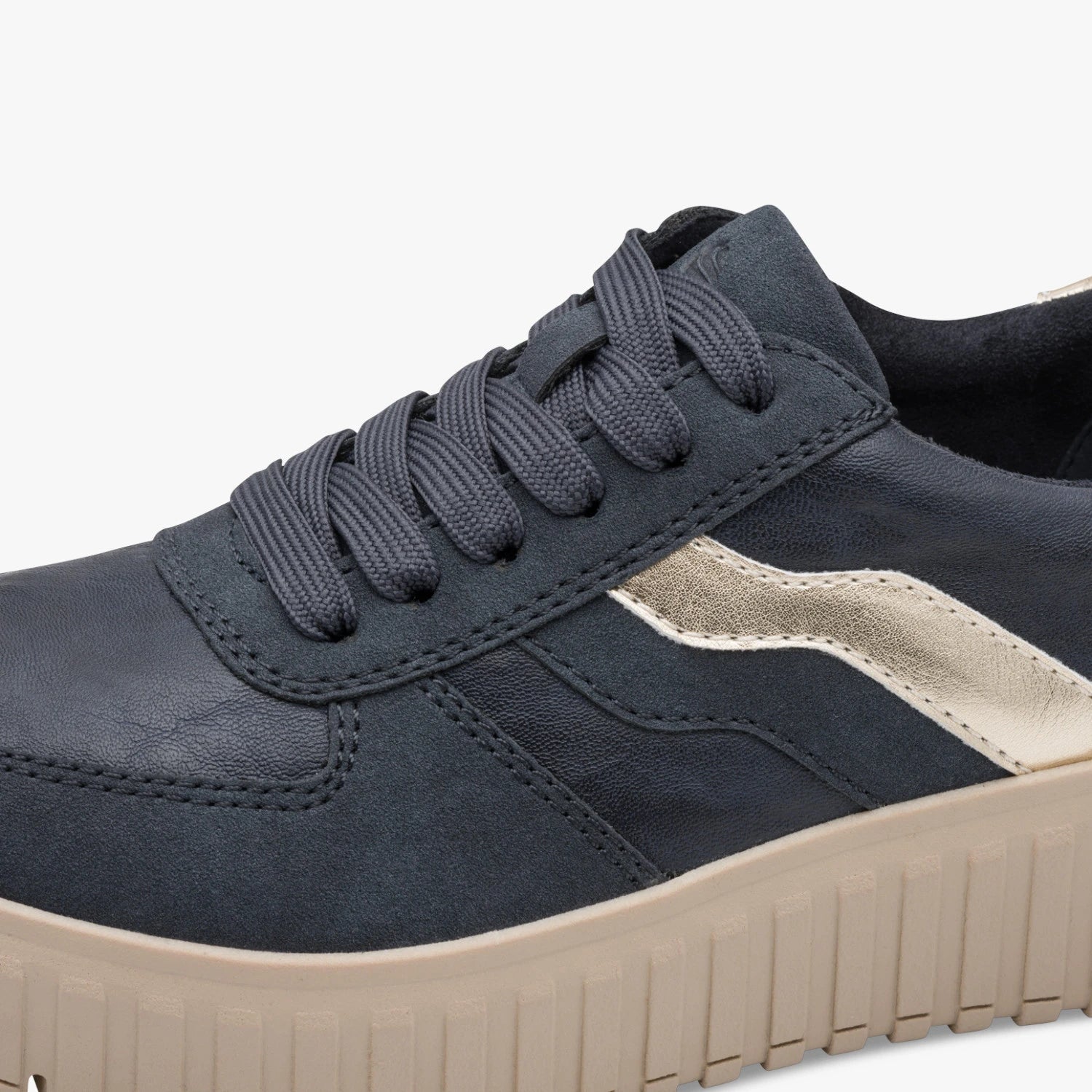 Jana Softline Navy Gold Wide Fit Platform Trainers