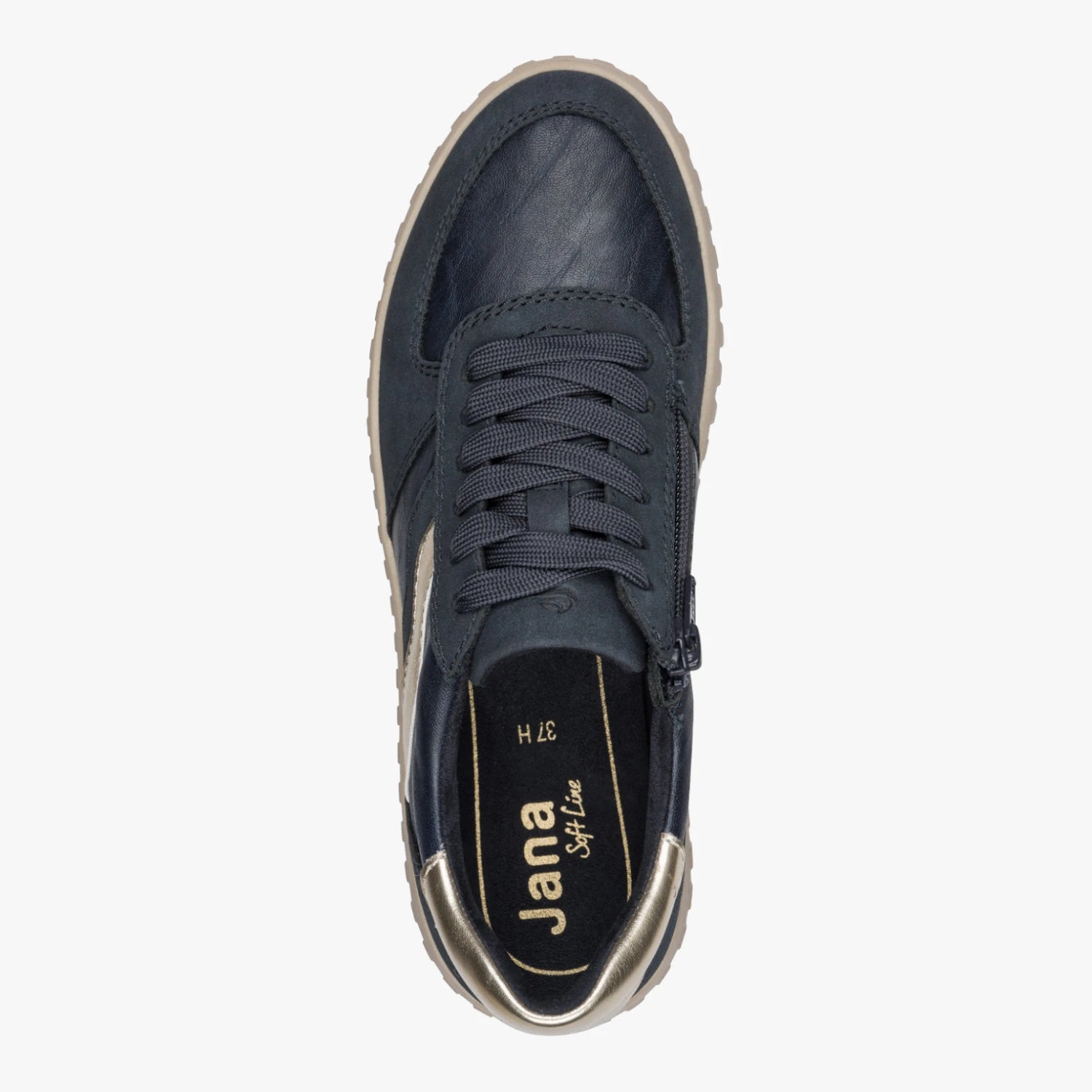 Jana Softline Navy Gold Wide Fit Platform Trainers