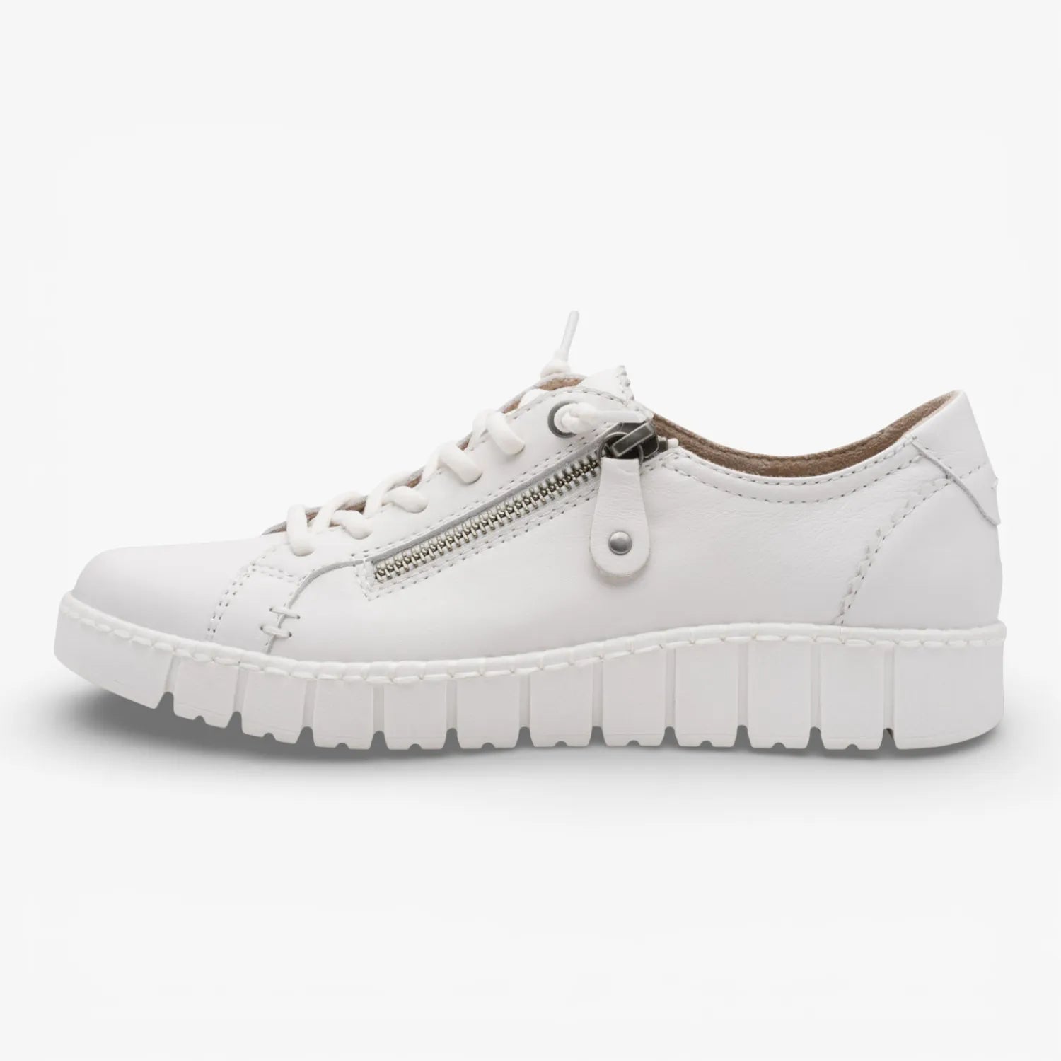Jana Softline Leather White Lace-Up Trainer (Wide Fit H)