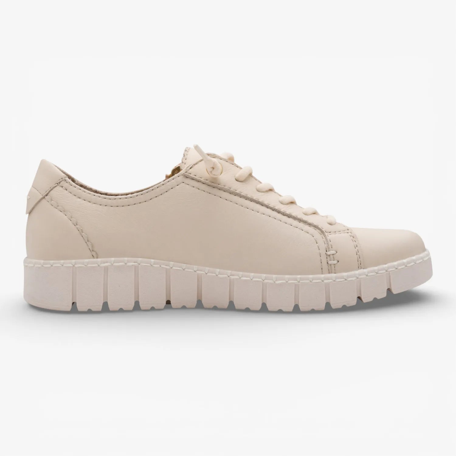 Jana Softline Leather Beige Lace-Up Trainer (Wide Fit H)
