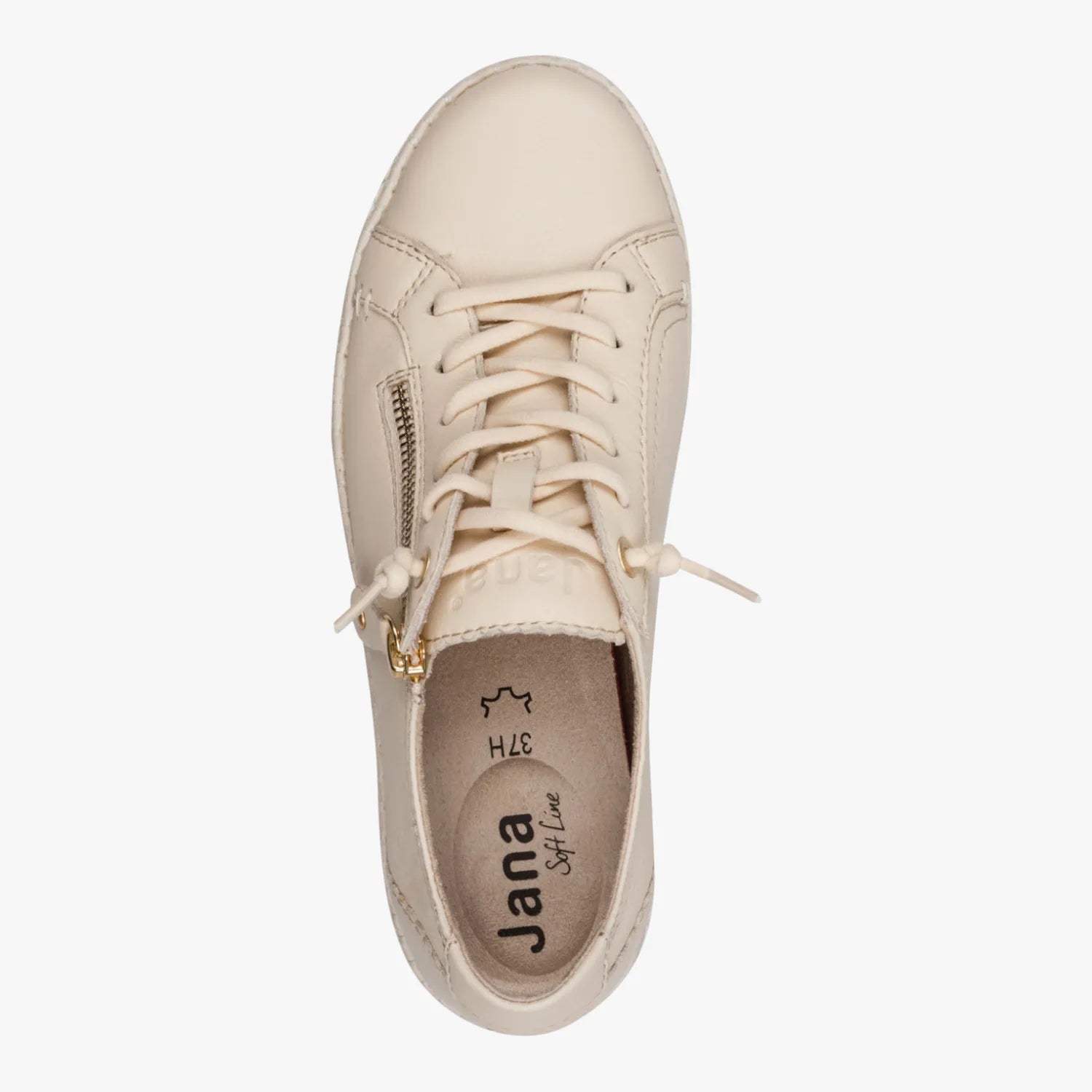 Jana Softline Leather Beige Lace-Up Trainer (Wide Fit H)