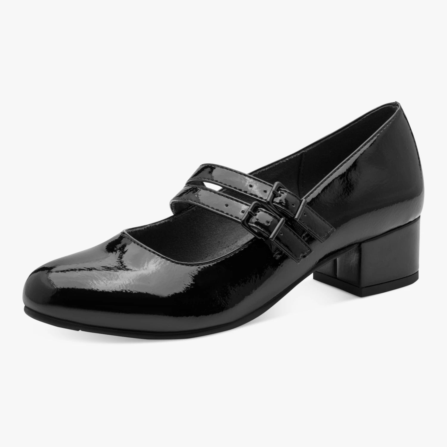 Jana Softline Black Patent Wide Fit Mary Jane Heels