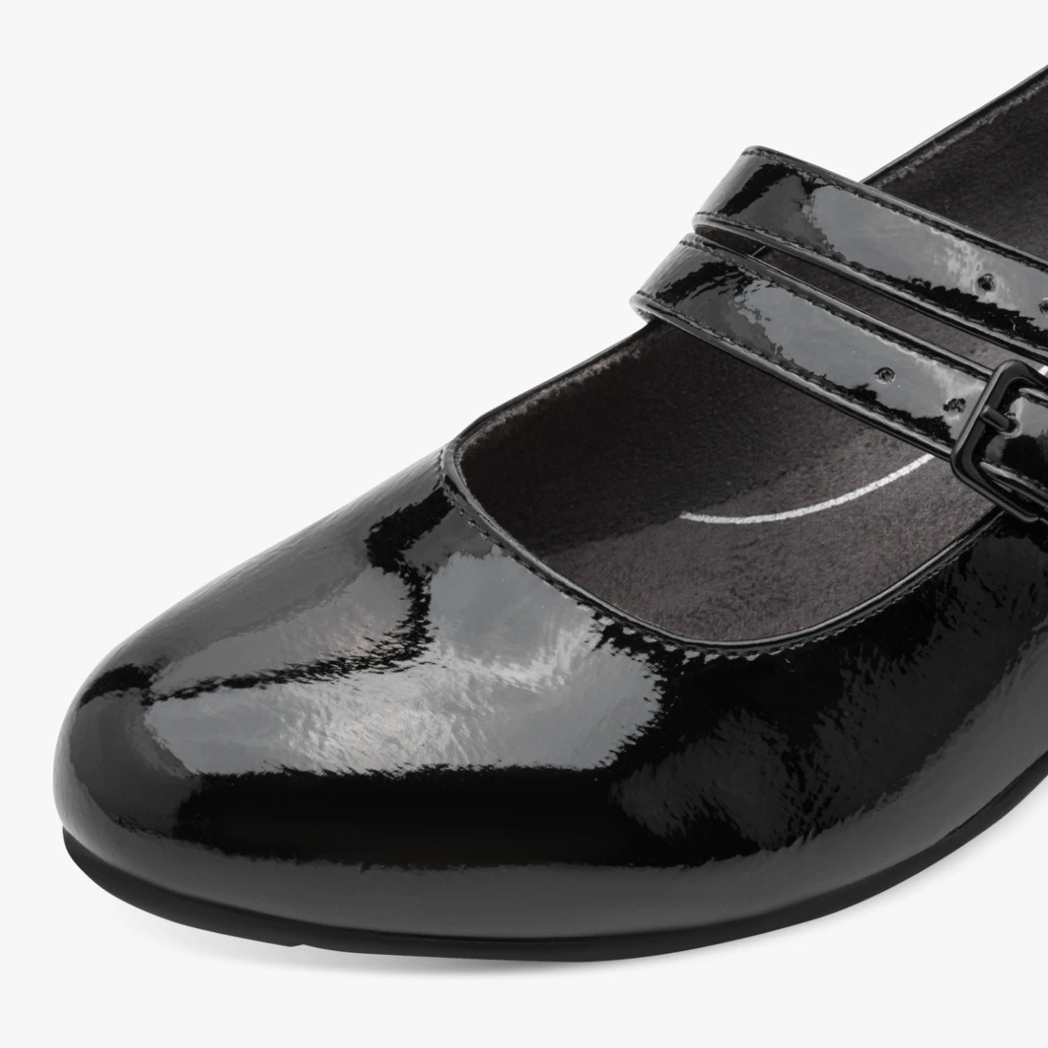 Jana Softline Black Patent Wide Fit Mary Jane Heels
