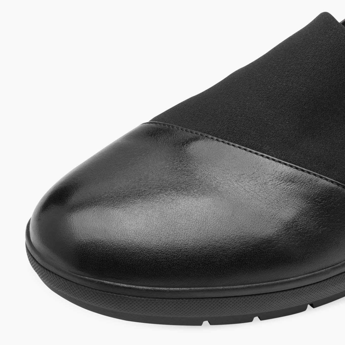 Jana Black Leather Textile Slip-On Wedge Shoe - Leavys Shoes
