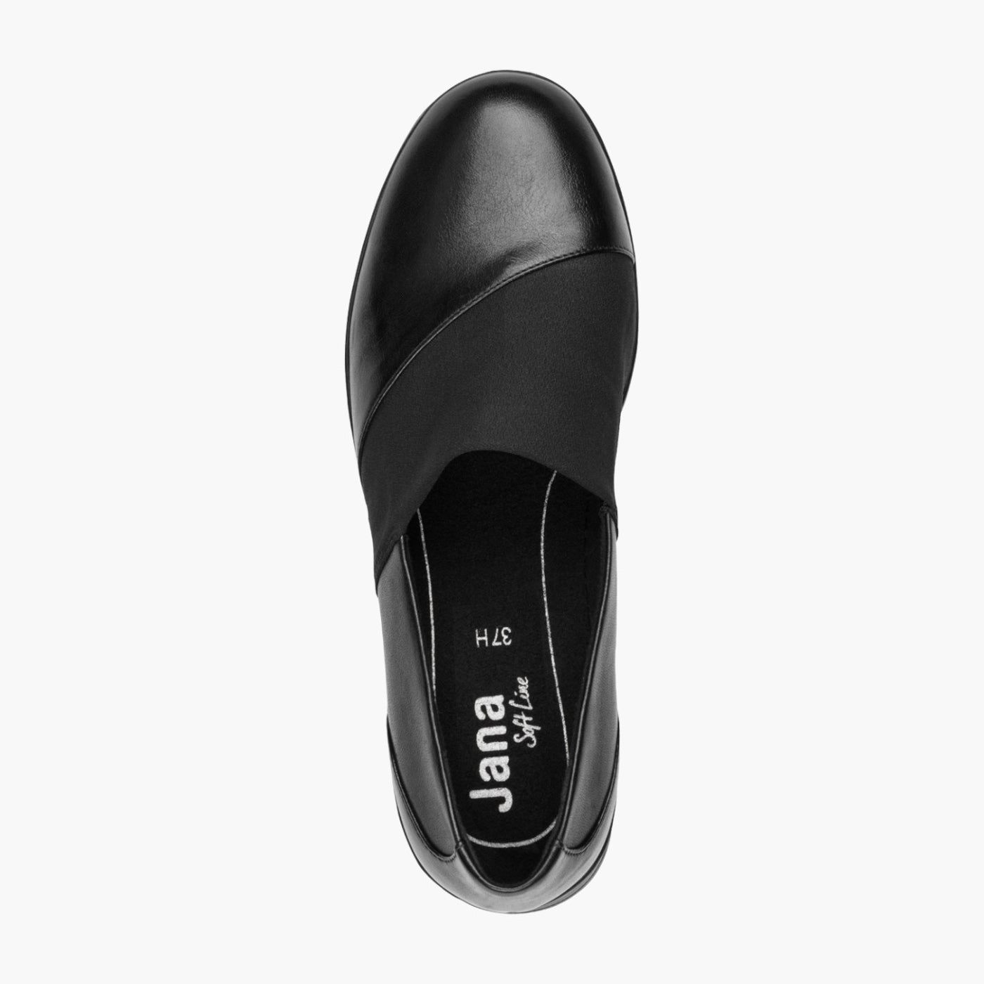 Jana Black Leather Textile Slip-On Wedge Shoe - Leavys Shoes