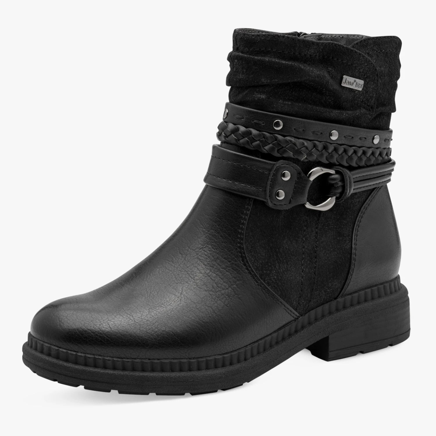 Jana Black Wide Fit TEX Strap Ankle Boots