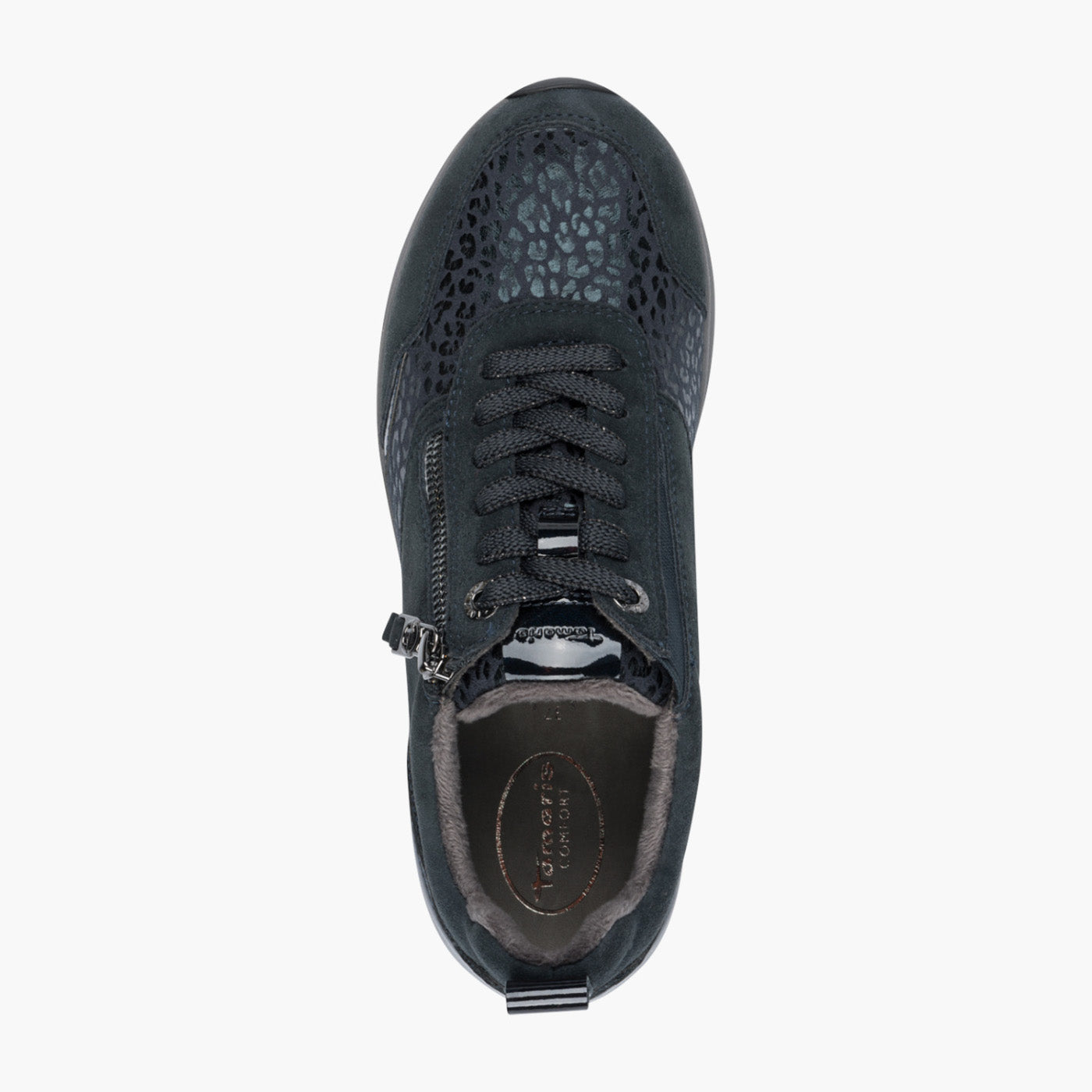 Tamaris Comfort Navy Wide Fit Lace-Up Trainers with Zip - Leavys Shoes