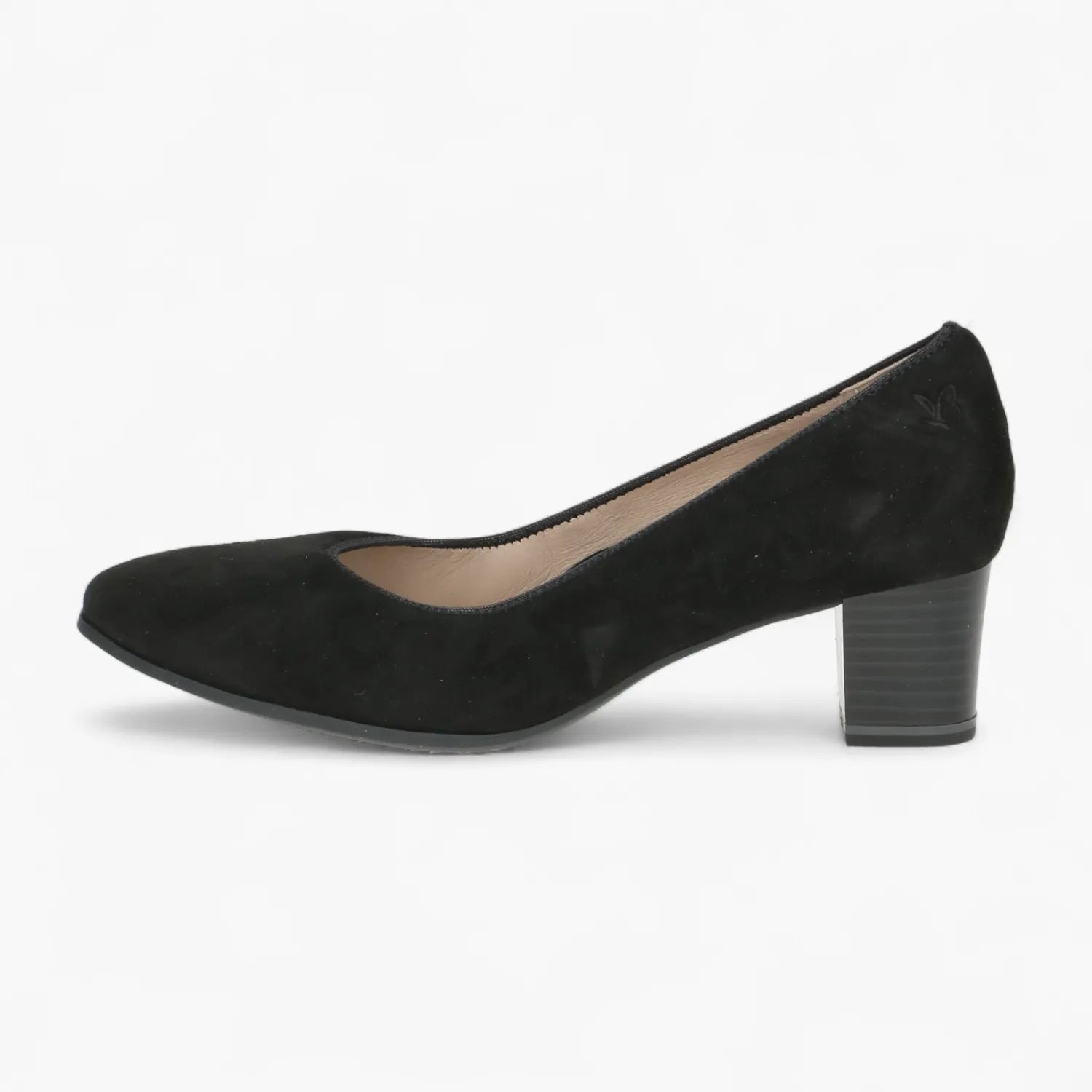 Caprice Black Suede Court Shoe with Block Heel - Leavys Shoes