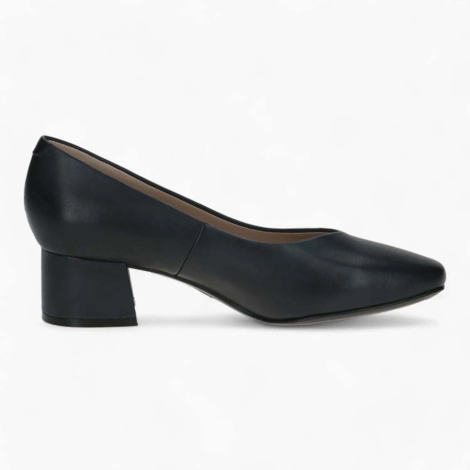 Caprice Navy Block Heel – Square Toe with Fish Cut Detail - Leavys Shoes