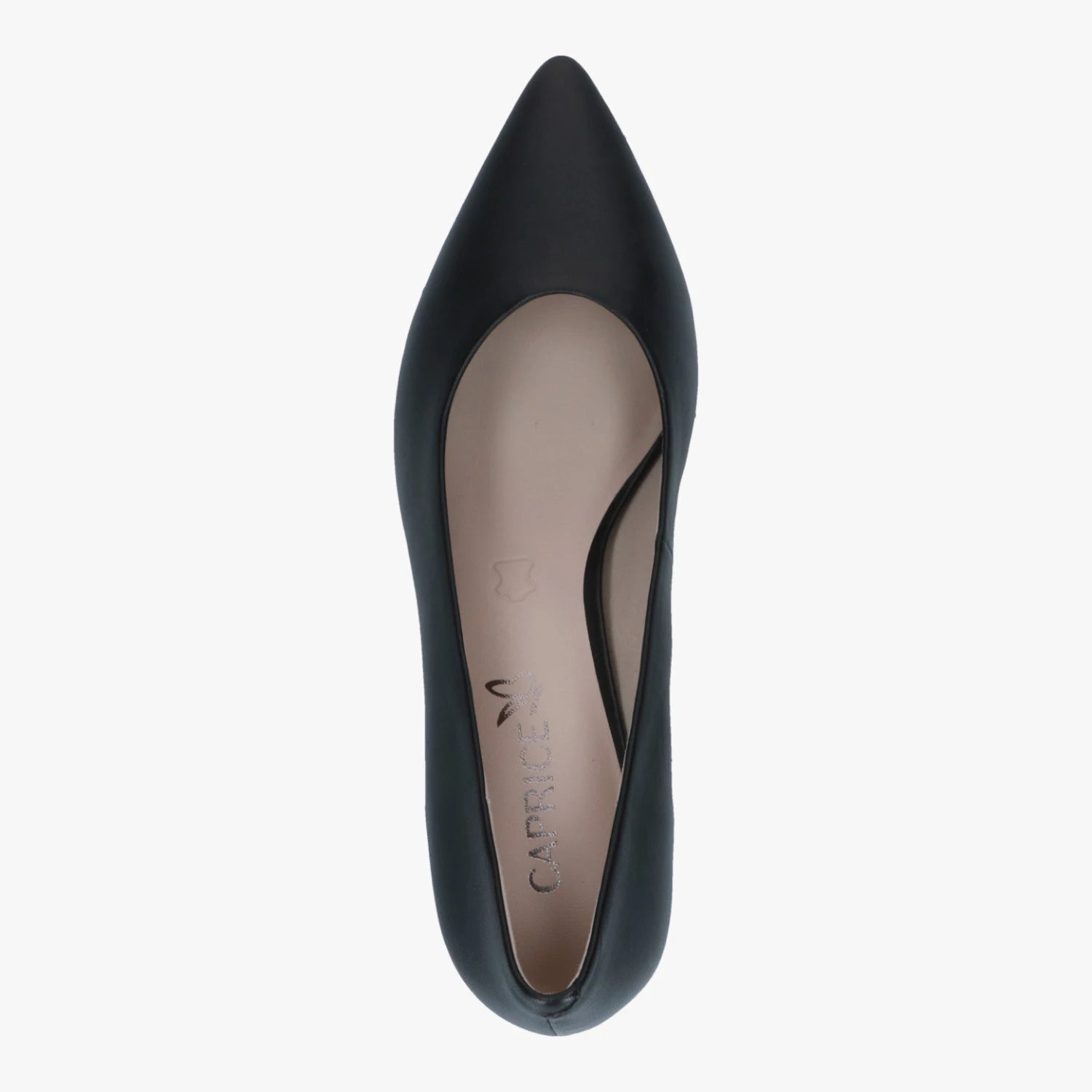 Caprice Black Nappa Leather Pointed Toe Court Shoes
