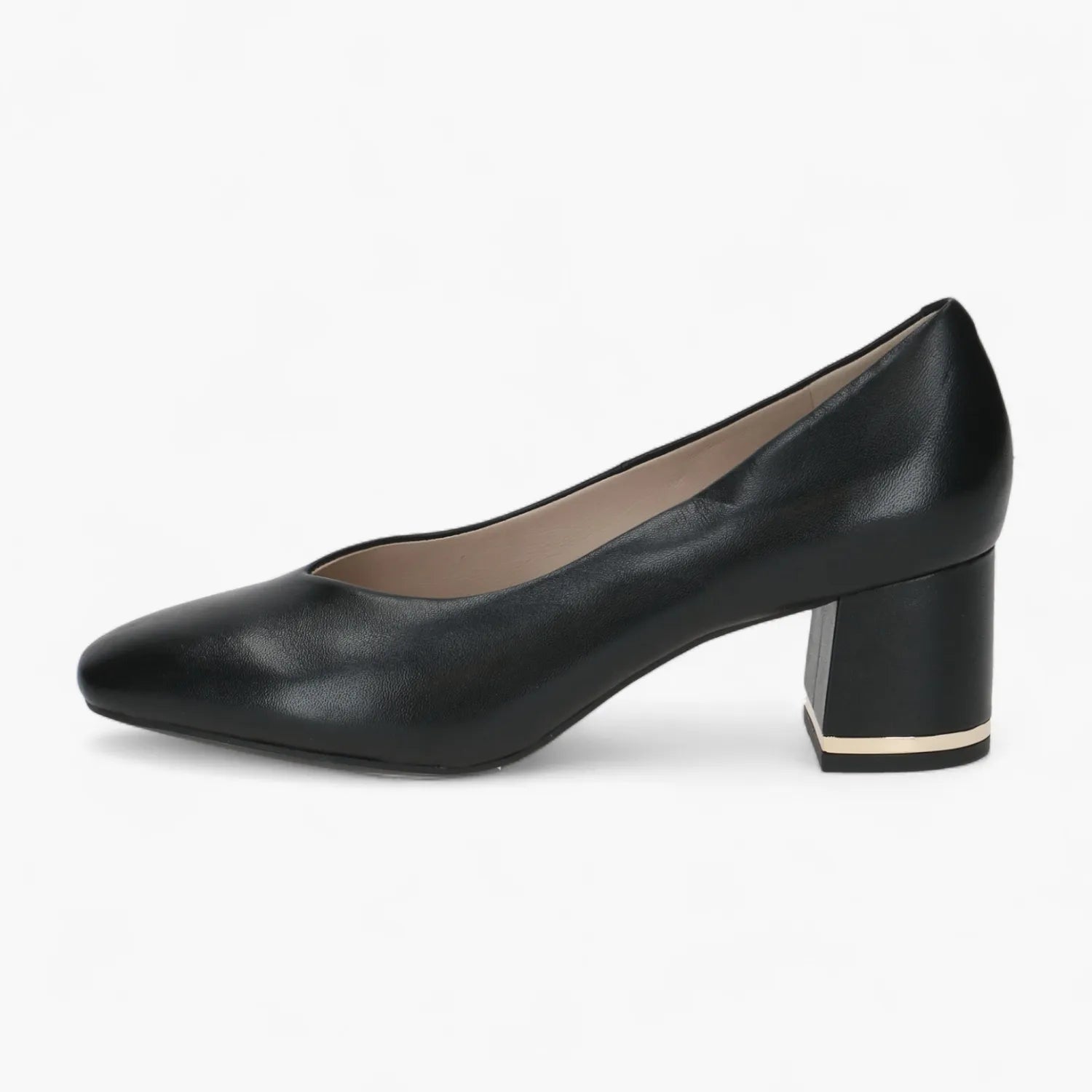 Caprice Black Nappa Court Shoe with Block Heel Comfort - Leavys Shoes