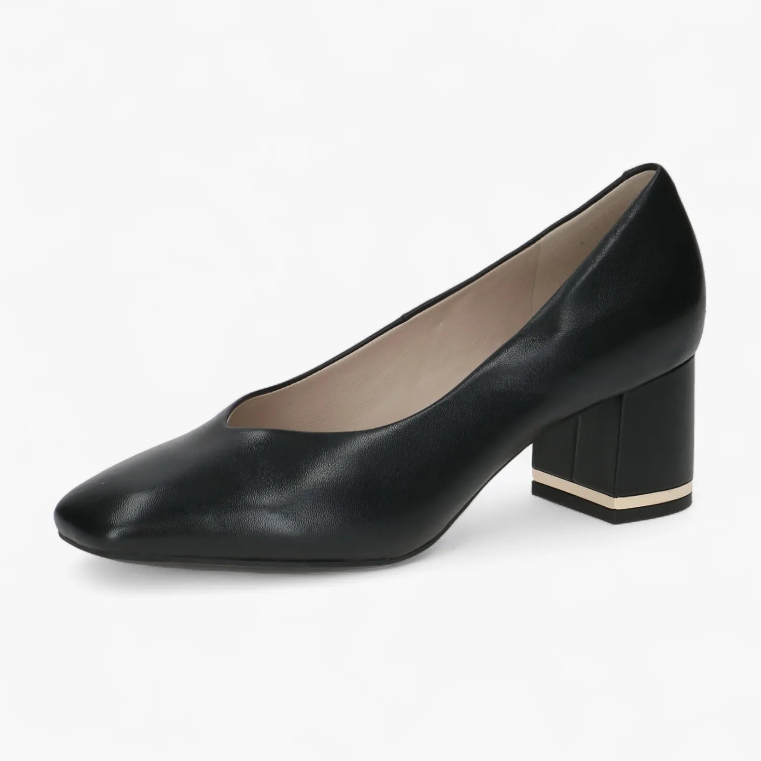 Caprice Black Nappa Court Shoe with Block Heel Comfort - Leavys Shoes