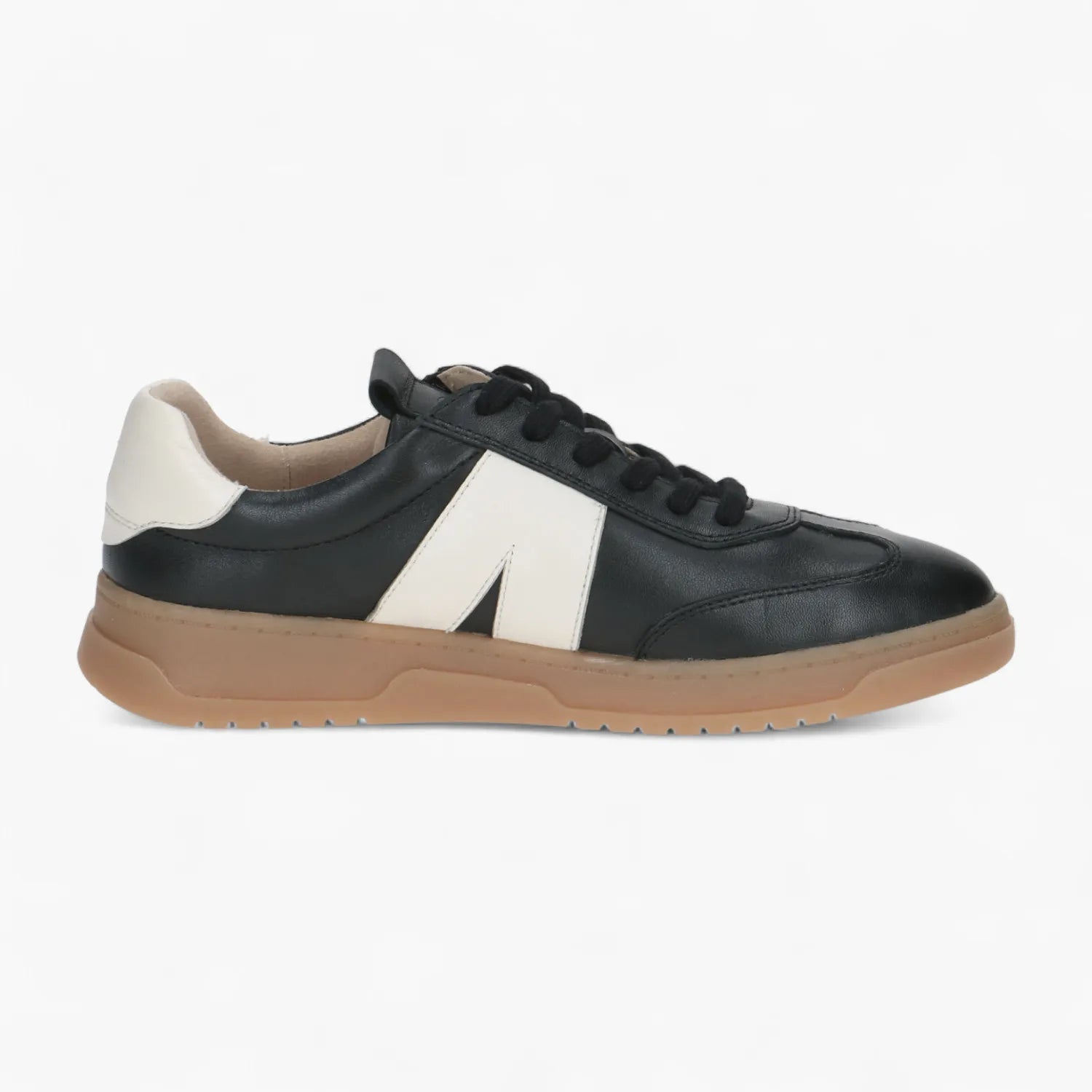 Caprice Leather Black Trainer with Zip & Gum Sole - Leavys Shoes
