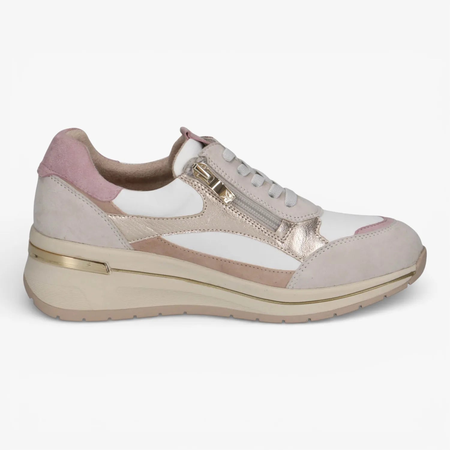 Caprice White/Light Gold Multi-Material Trainers (Wide Fit) – 9-23701-46 137