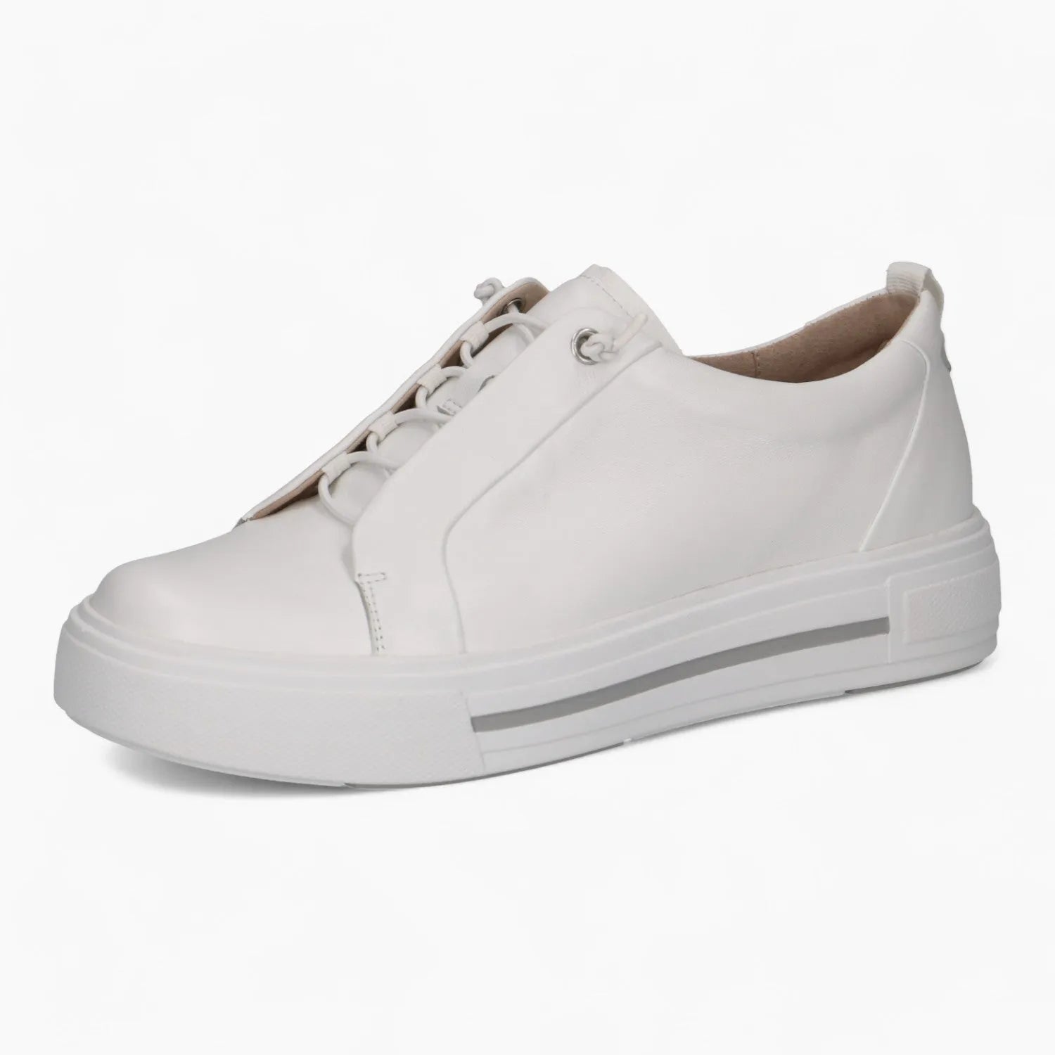 Caprice White Nappa Women's Runner with Elastic Laces - Leavys Shoes