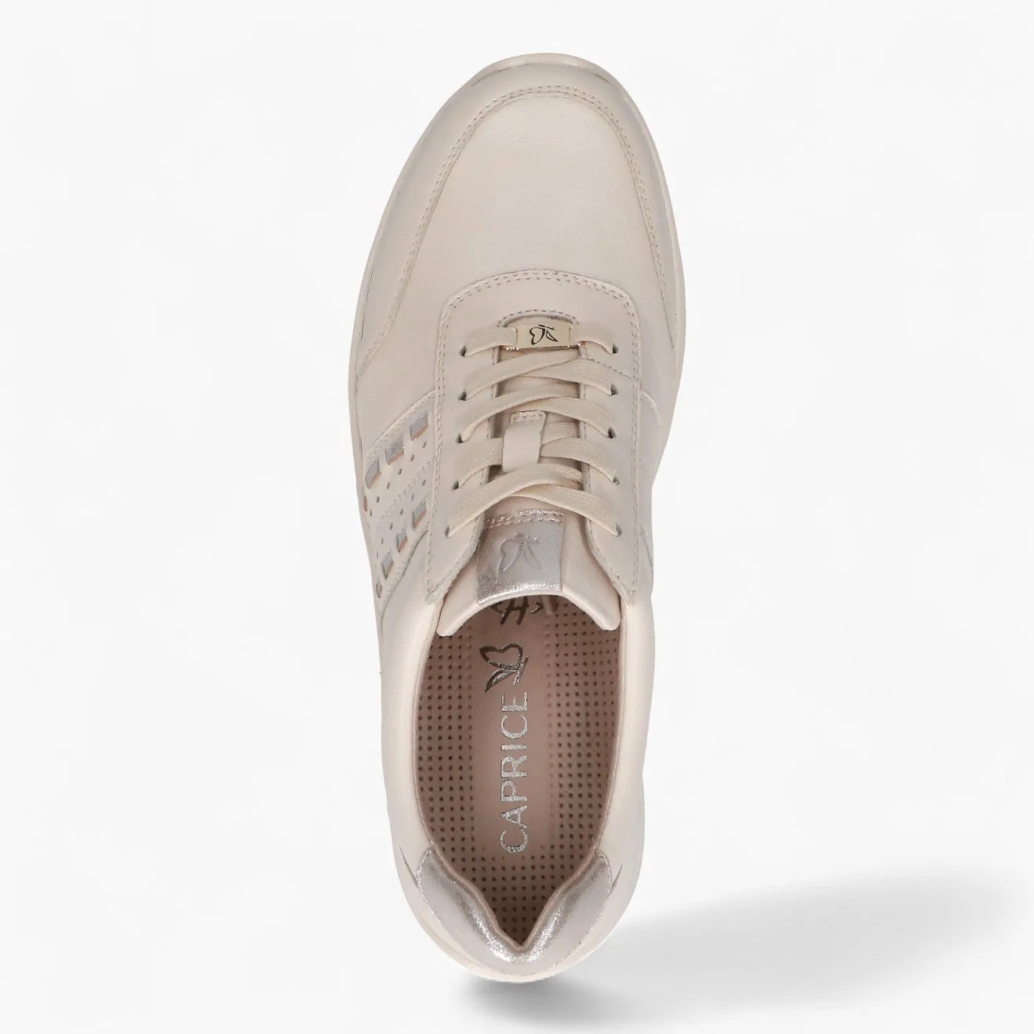 Caprice Beige Leather Runner – Wide Fit with Silver Accents - Leavys Shoes