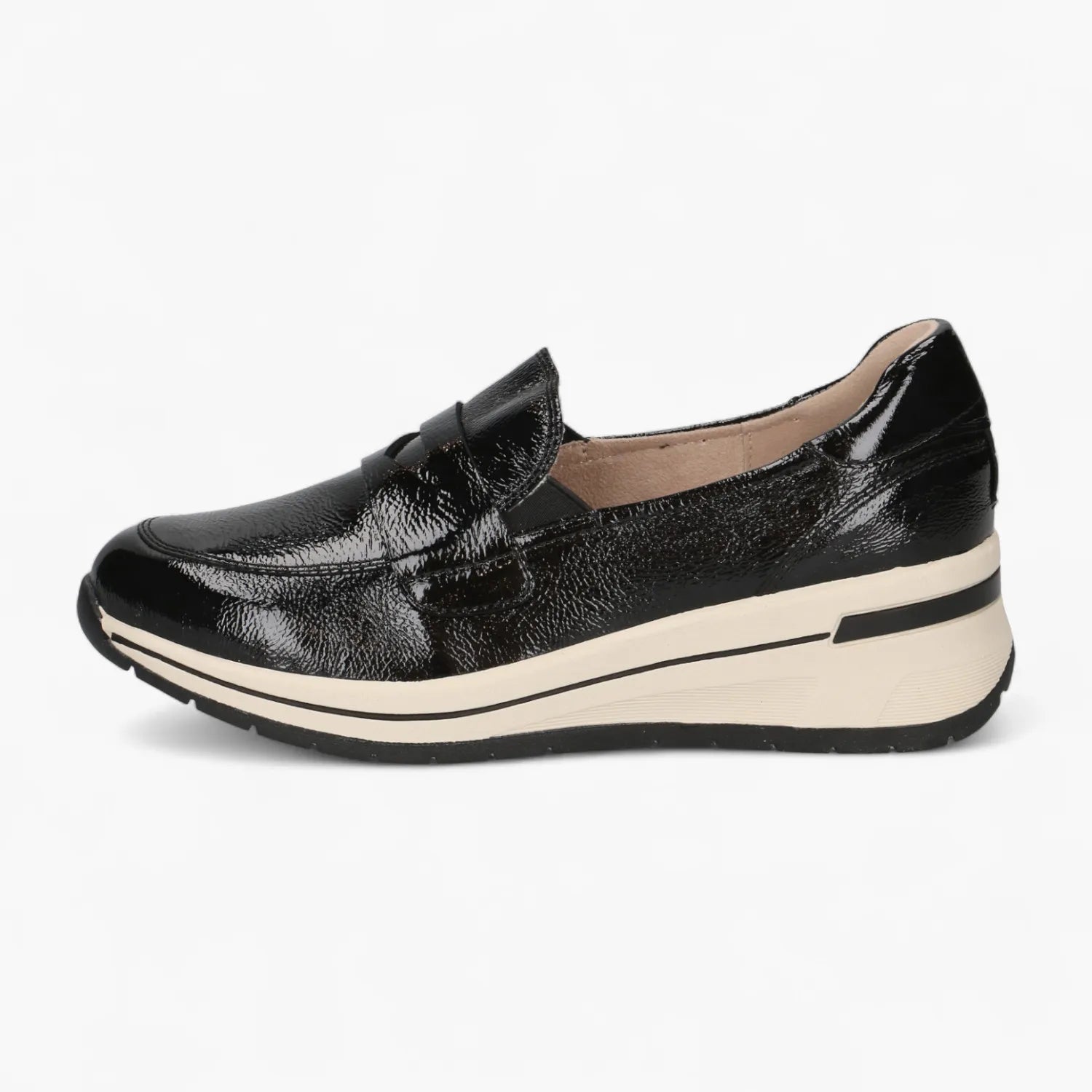 Caprice Black Naplak Leather Slip-On with Airmotion Sole - Leavys Shoes