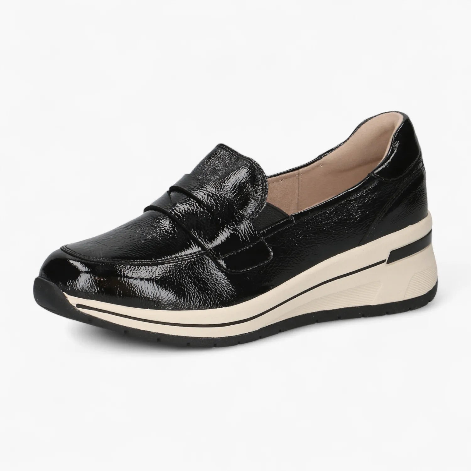 Caprice Black Naplak Leather Slip-On with Airmotion Sole - Leavys Shoes