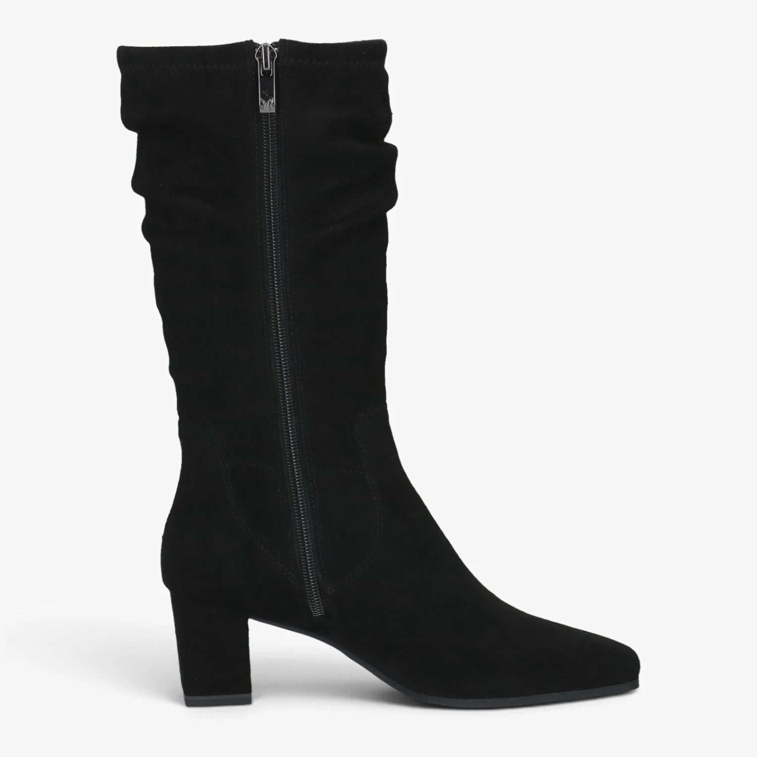Caprice Black Stretch Mid-Calf Block Heel Boots