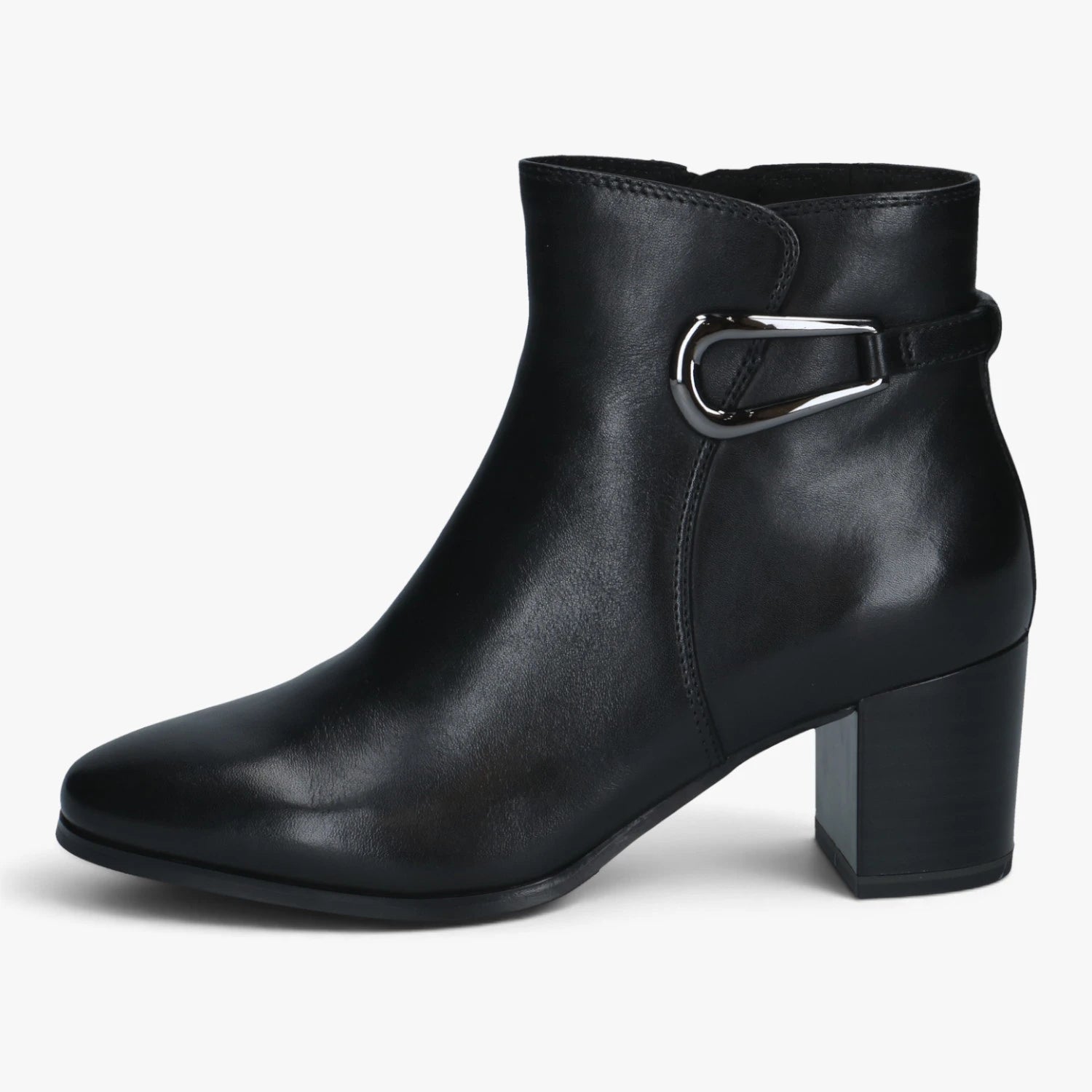 Caprice Black Leather Buckle Detail Ankle Boots