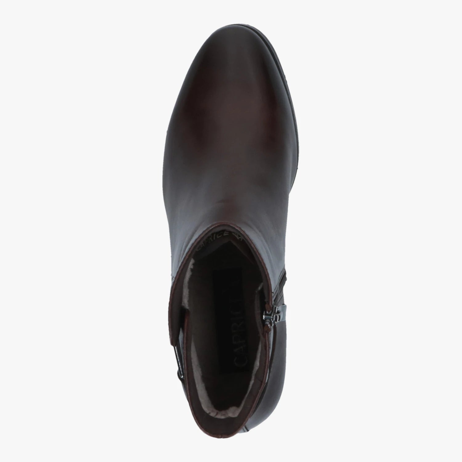 Caprice Dark Brown Leather Block Heel Ankle Boots
