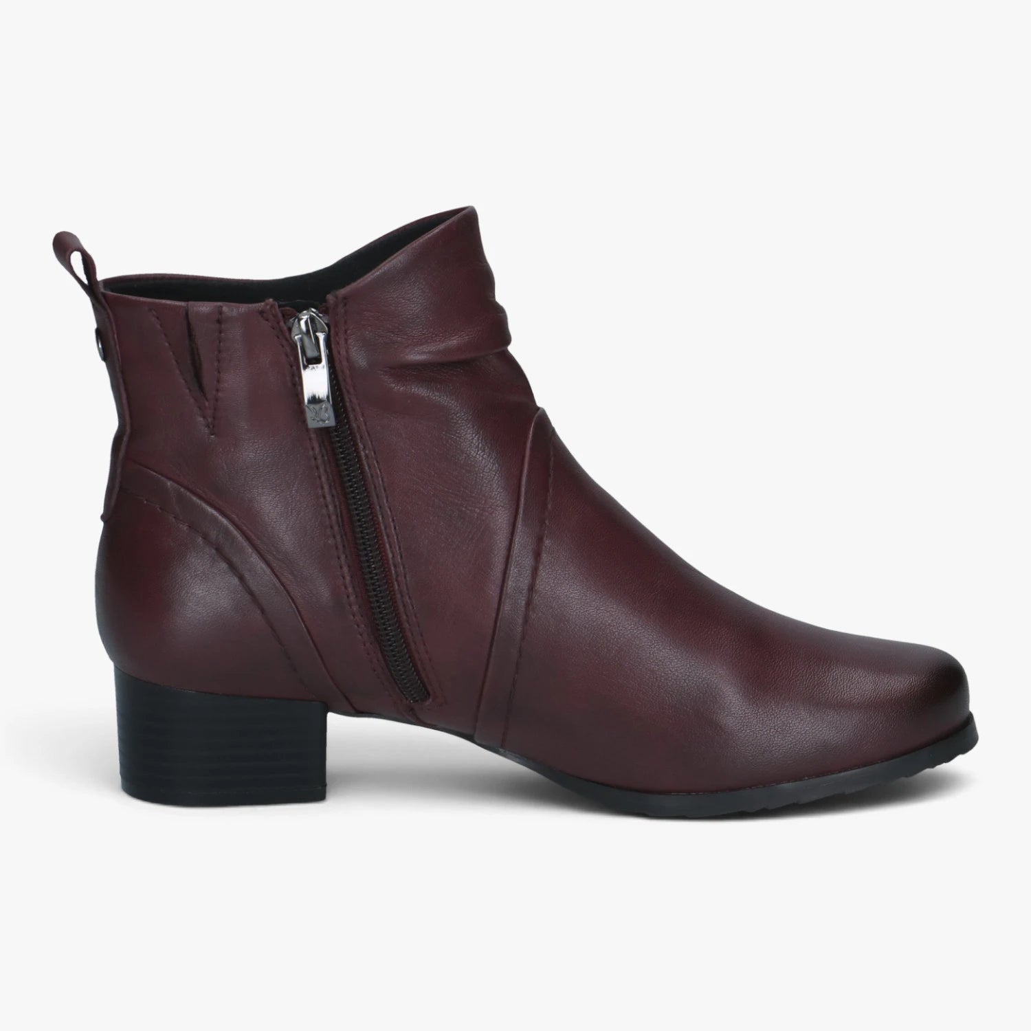 Caprice Burgundy Leather Wide Fit Ankle Boots