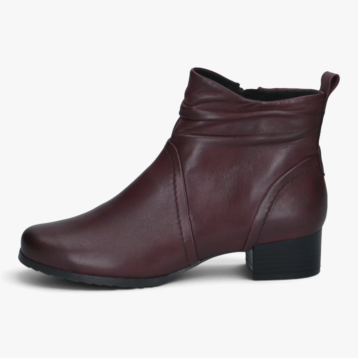 Caprice Burgundy Leather Wide Fit Ankle Boots