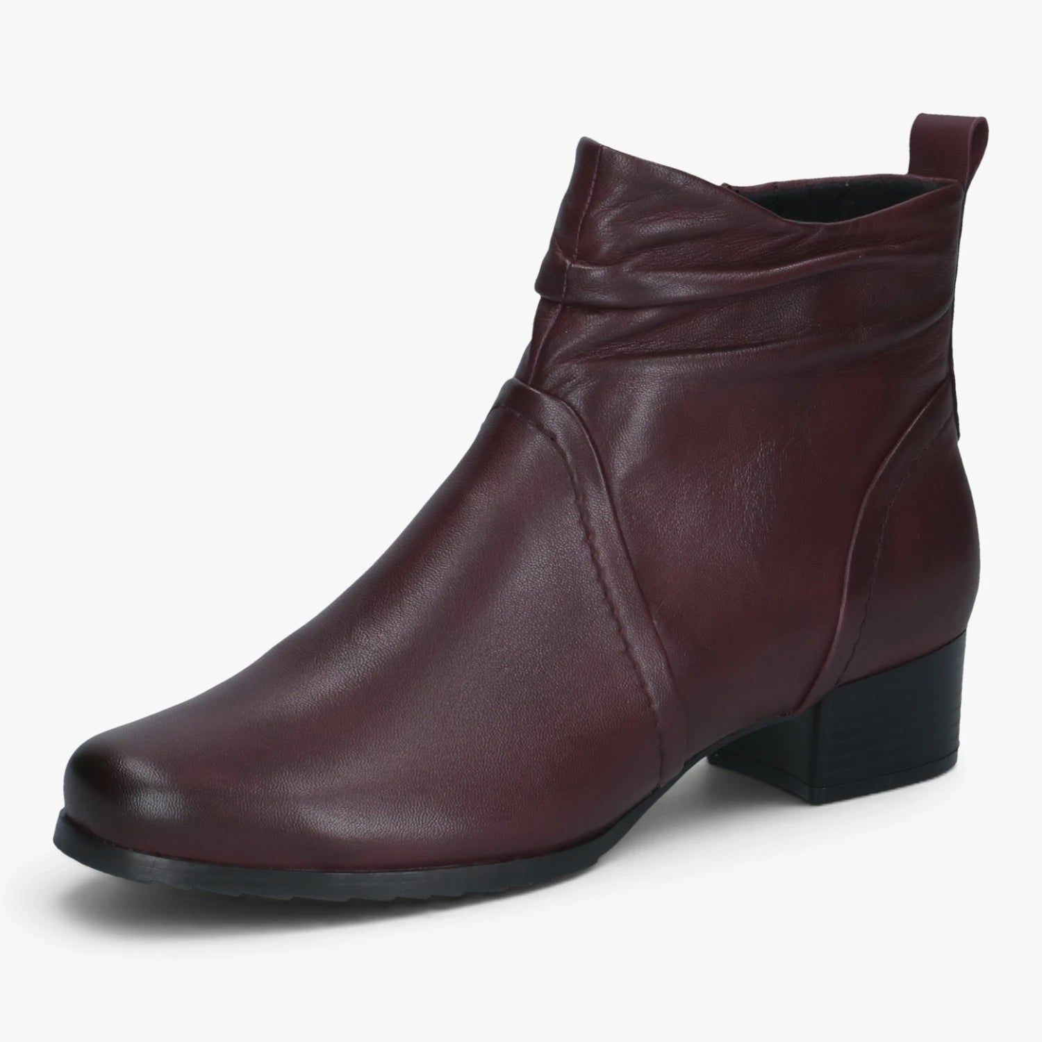 Caprice Burgundy Leather Wide Fit Ankle Boots