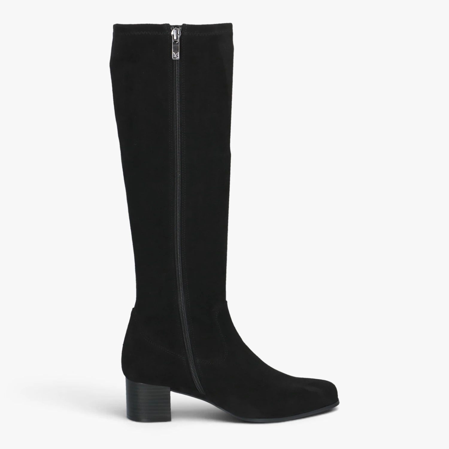 Caprice Black Stretch Block Heel Knee-High Boots