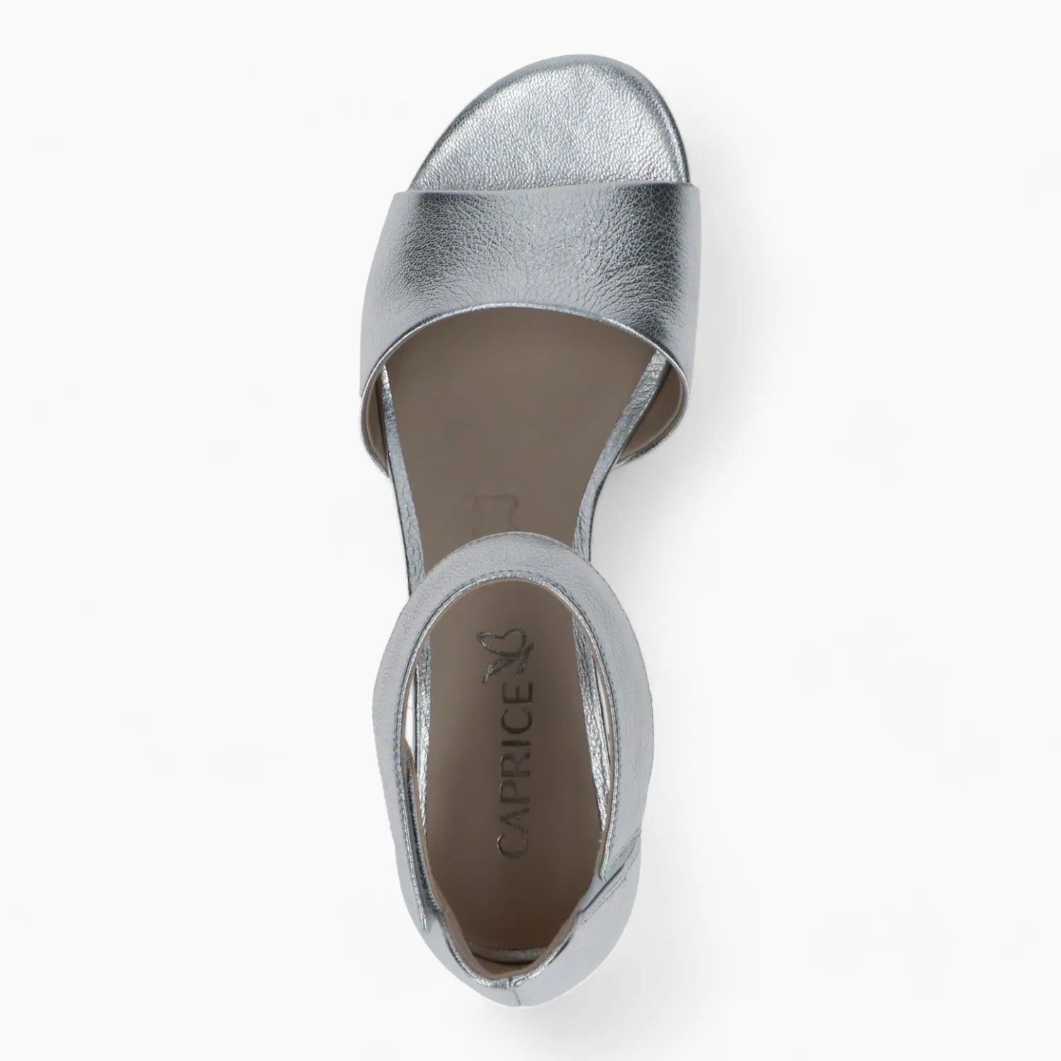 Caprice Silver Low Block Heel Sandal – Reflective & Dressy - Leavys Shoes