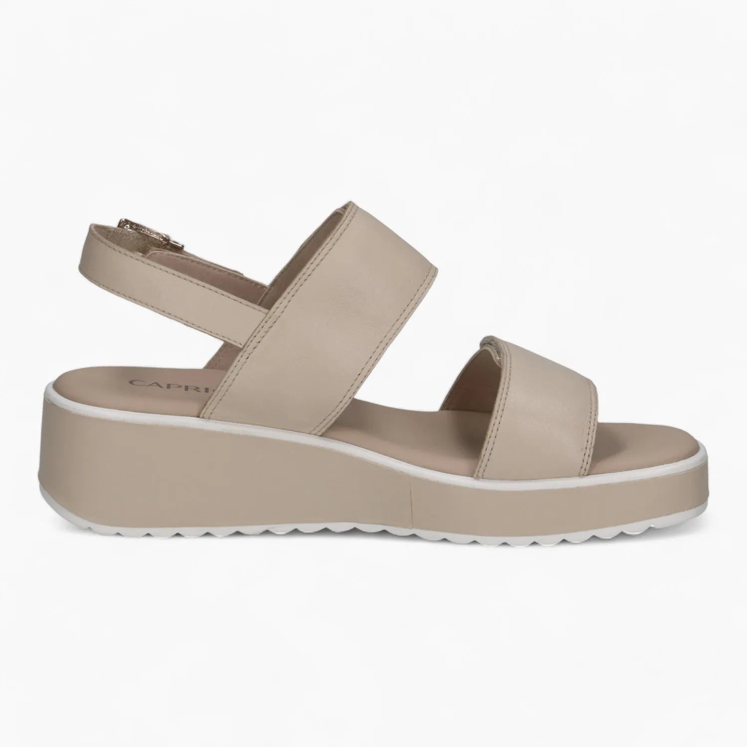 Caprice Beige Wedge Sandal – Dressy & Adjustable Comfort - Leavys Shoes