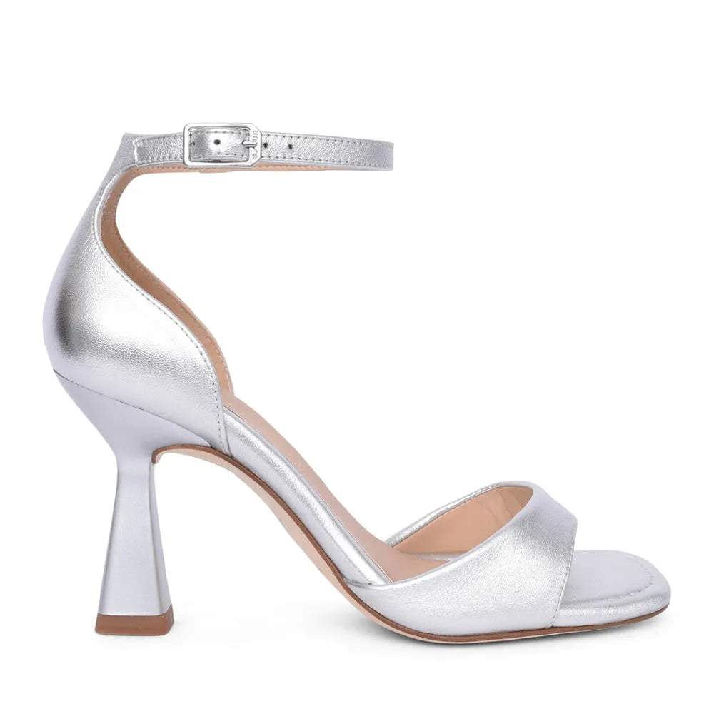 Unisa Safira Silver Leather Square Toe Heels - Leavys Shoes